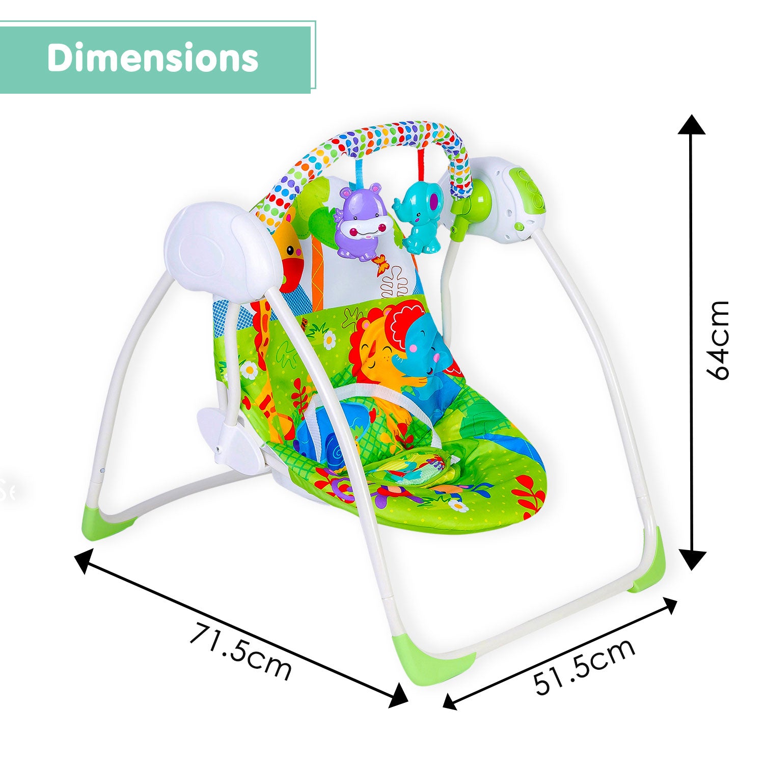 Baby Moo Bright Stars Foldable Musical Comfortable Swing With Animals Green