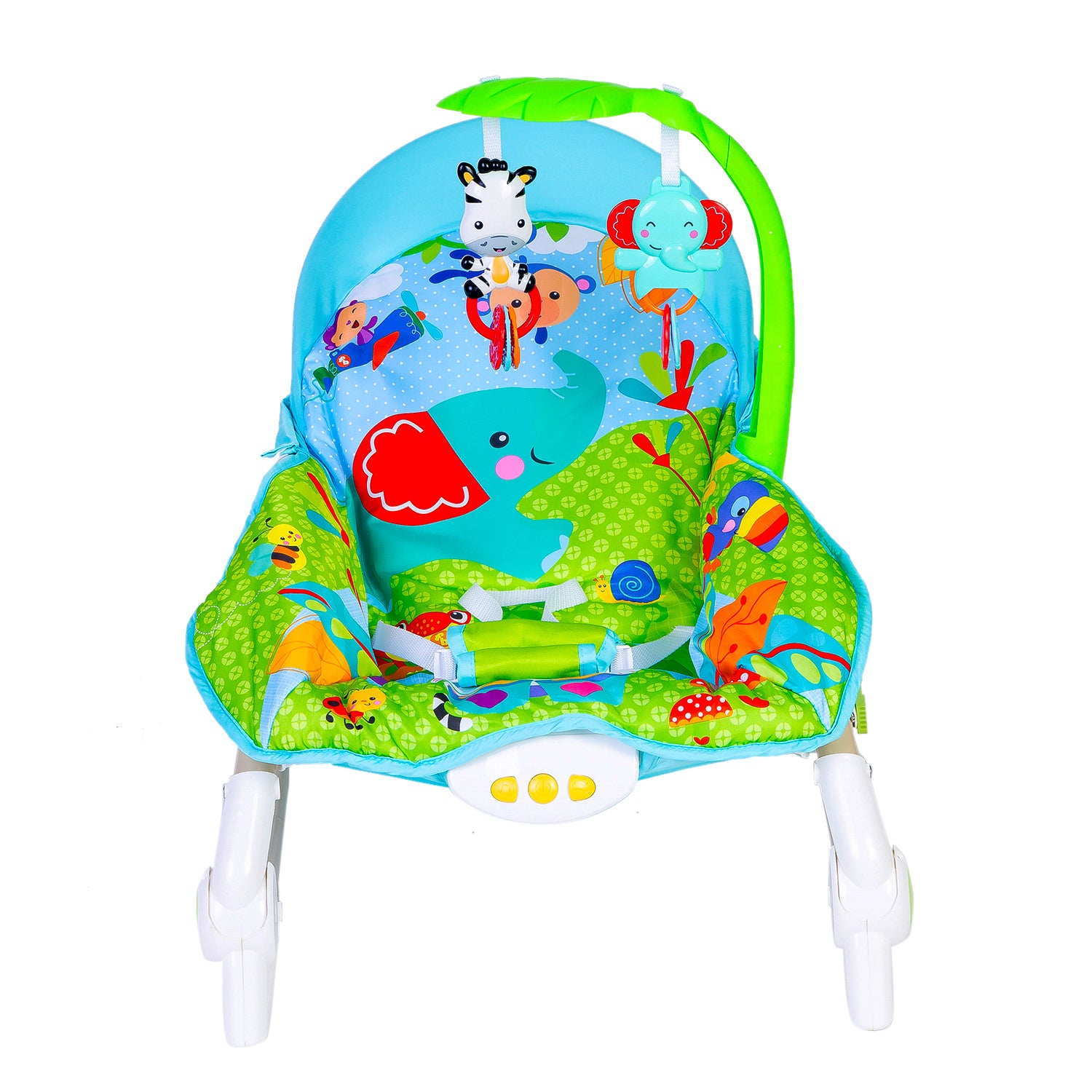 Baby Moo Newborn To Toddler Portable Bouncer With Hanging Toys Blue & Green