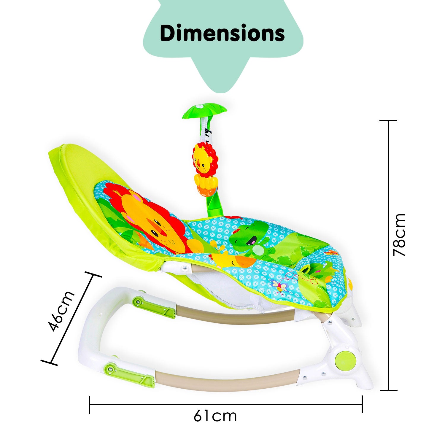 Baby Moo Newborn To Toddler Portable Rocker With Hanging Toys Lion Green