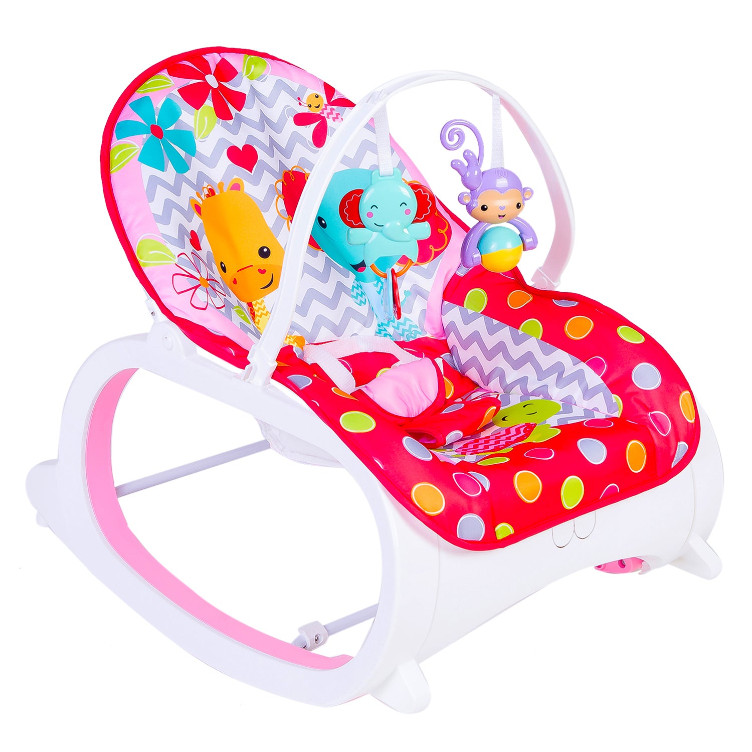 Baby Moo Infant To Toddler Polka Dotted Portable Rocker With Hanging Toys Blue