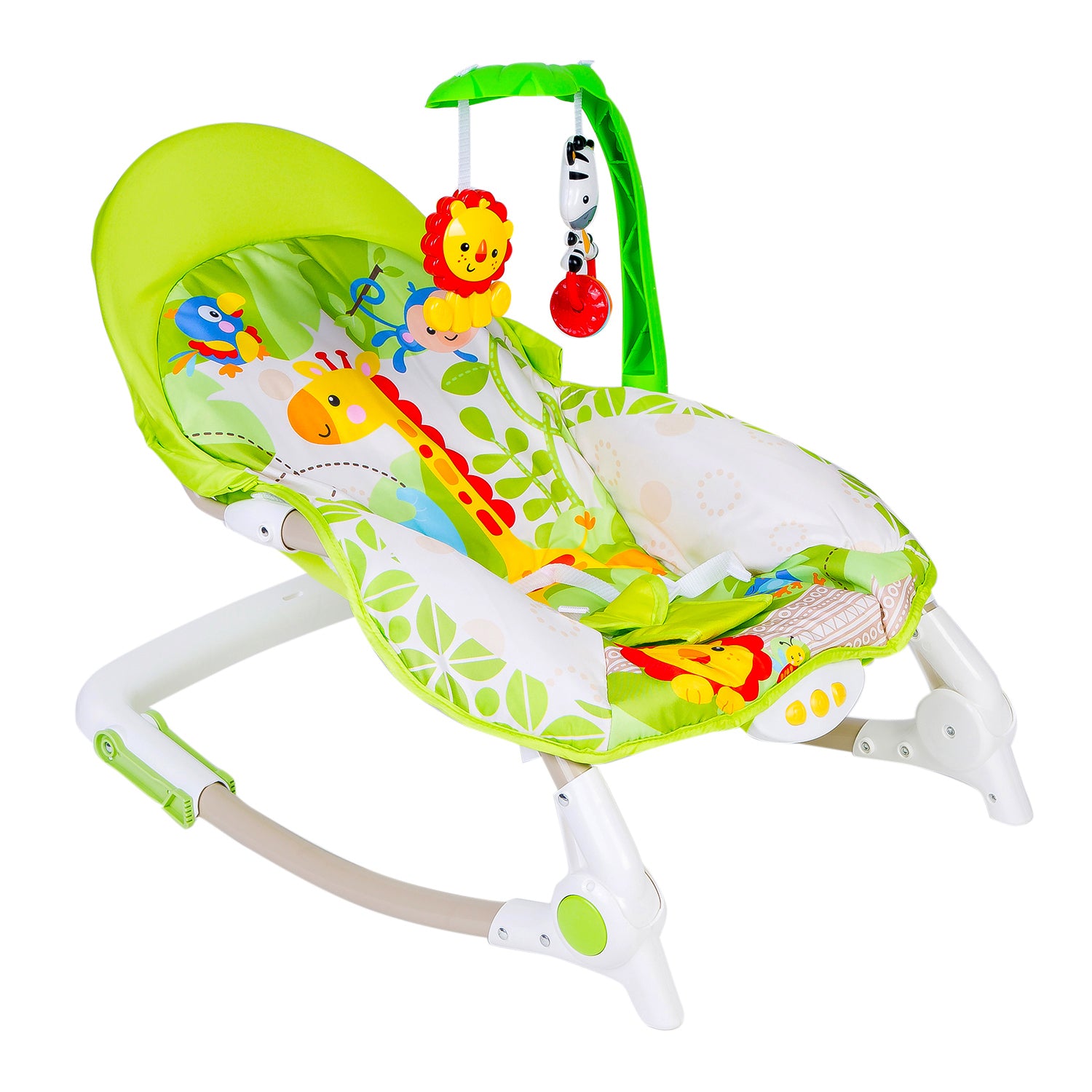 Baby Moo Newborn To Toddler Portable Musical  Rocker With Hanging Toys Green