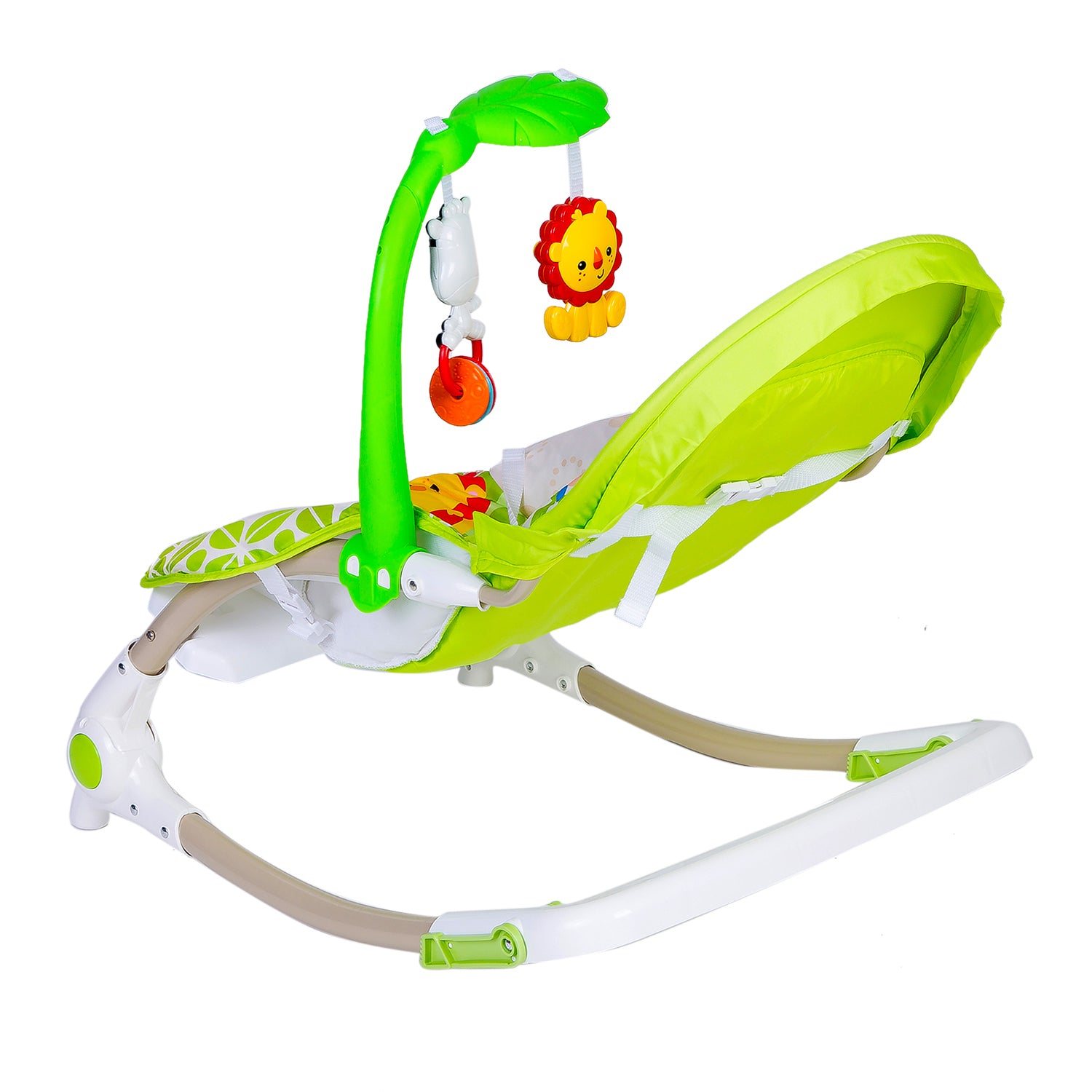 Baby Moo Newborn To Toddler Portable Musical  Rocker With Hanging Toys Green