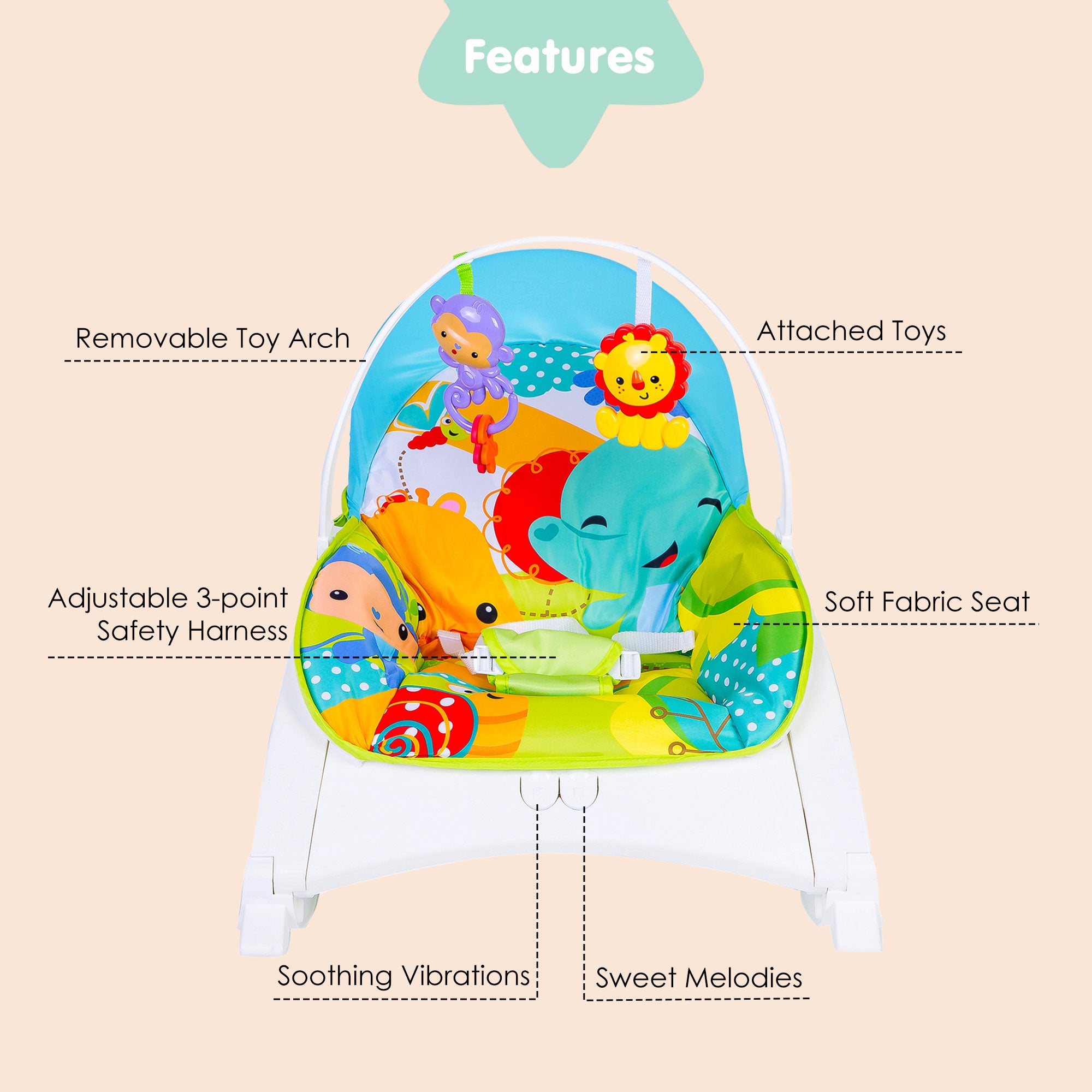 Baby Moo Newborn To Toddler Happy Baby Bouncer With Hanging Toys