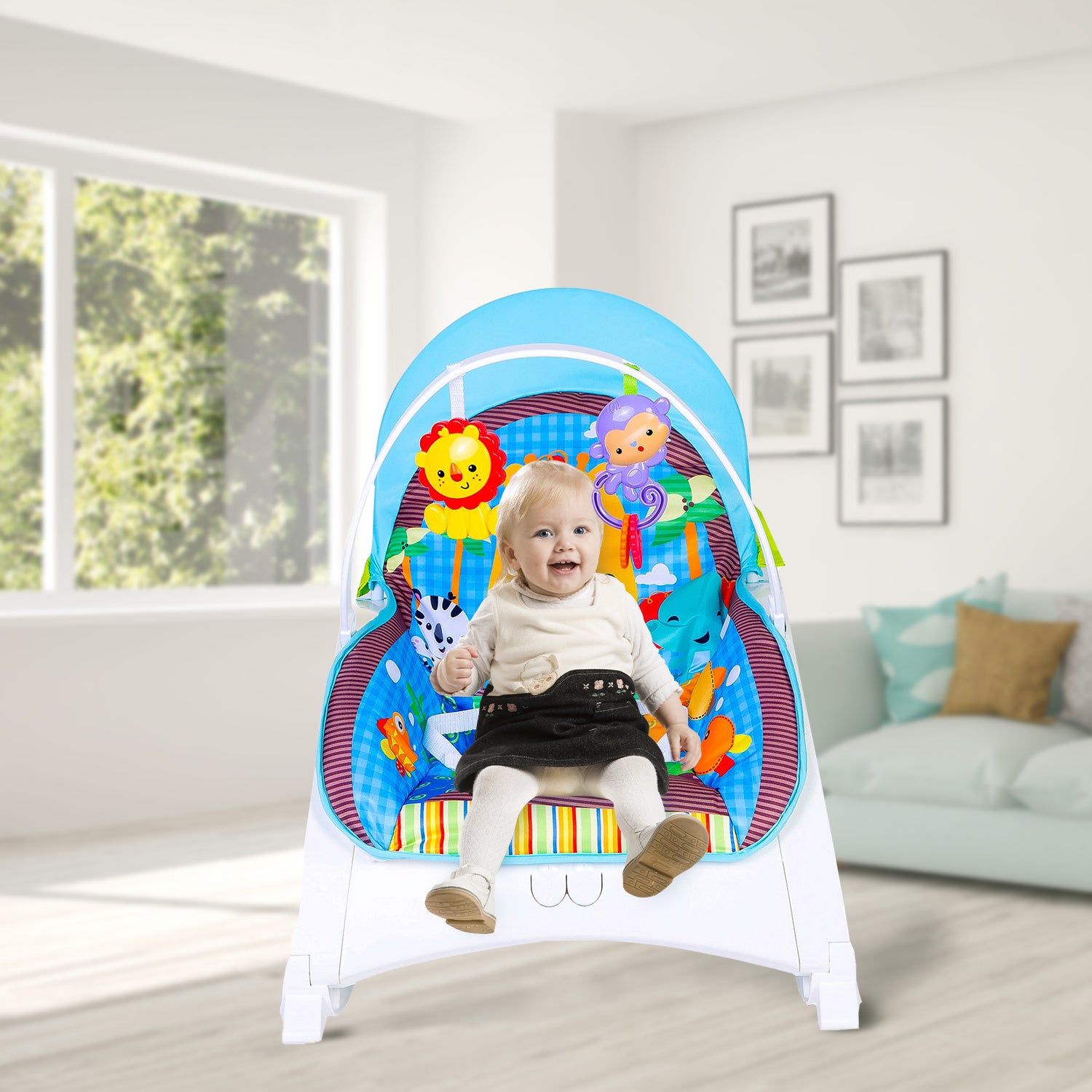 Baby Moo Newborn To Toddler Happy Baby Bouncer With Hanging Toys