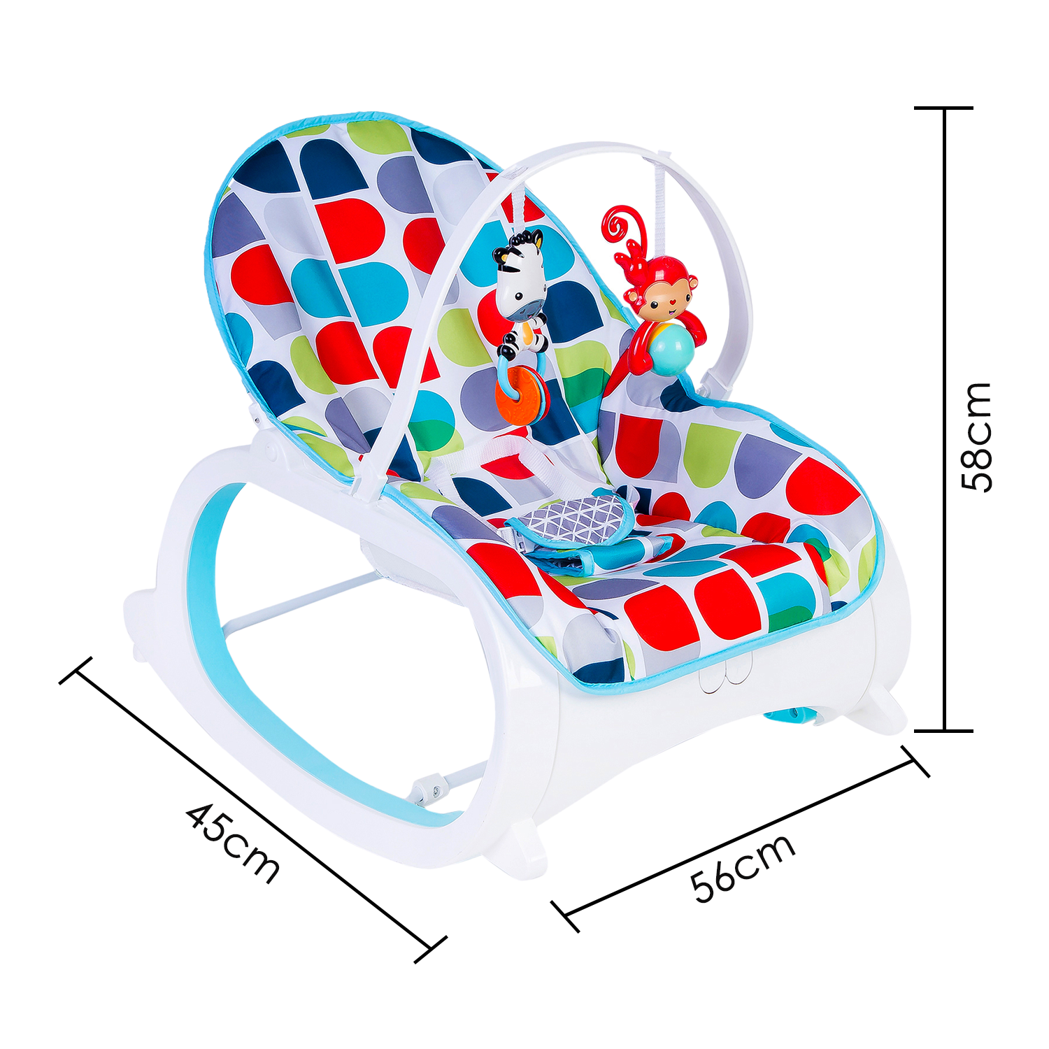 Baby Moo Infant To Toddler Polka Dotted Portable Rocker With Hanging Toys Blue