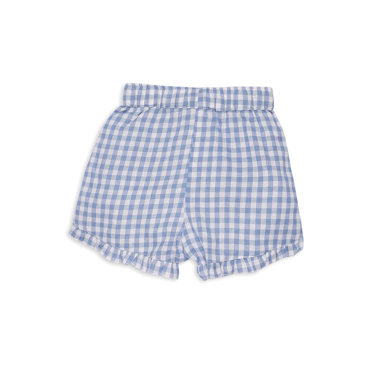 My Milestones 100% Cotton Tulip Sleeve Tee With Ruffle Gingham Shorts & Hairband - White & Blue