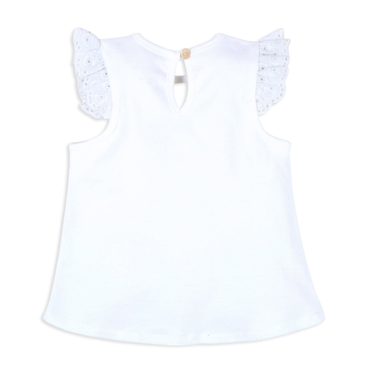 Butterfly Print Tee With Denim Shorts & Hairband - White & Blue