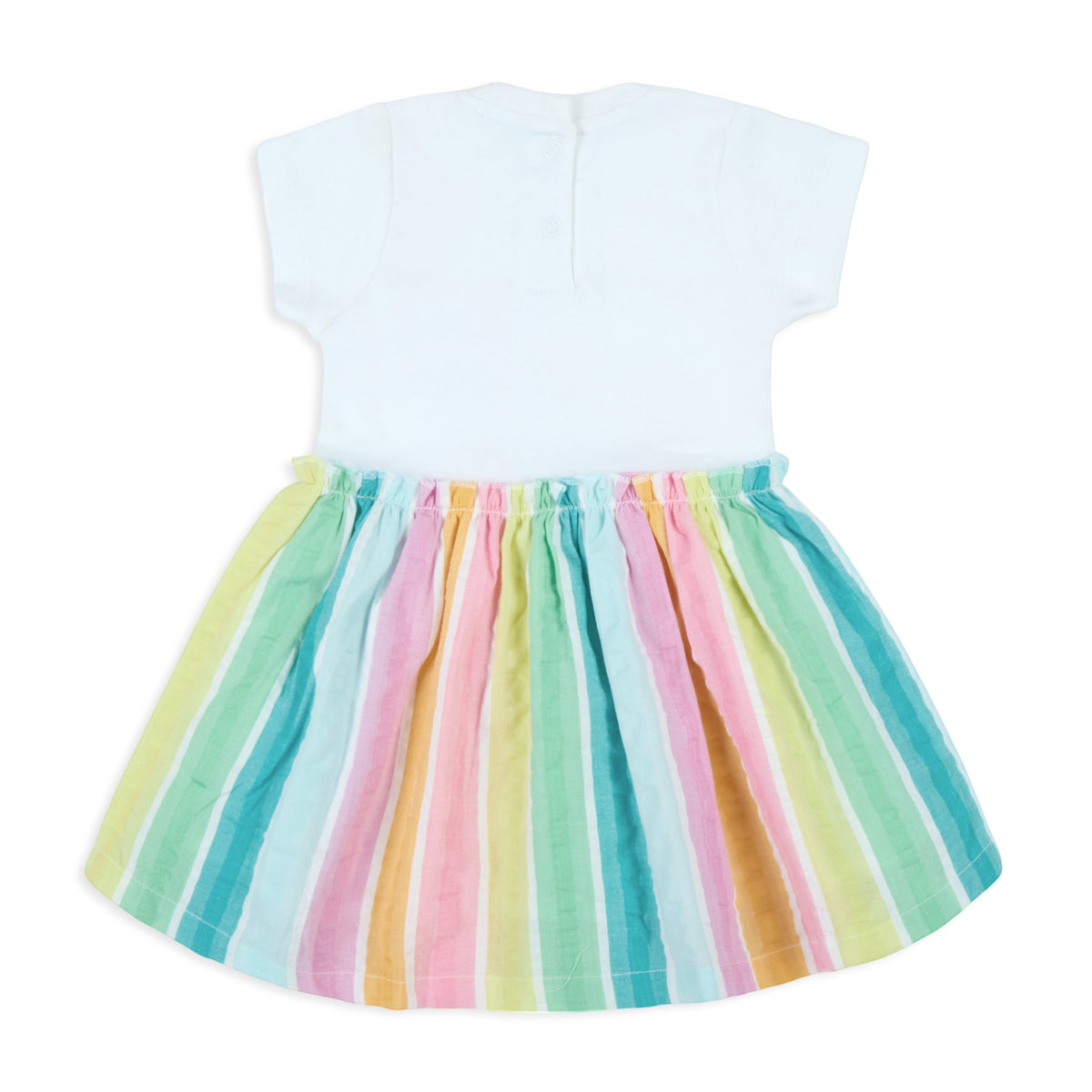 Rainbow Seersucker Stripes Mix-Media Dress With Hairband - Multi