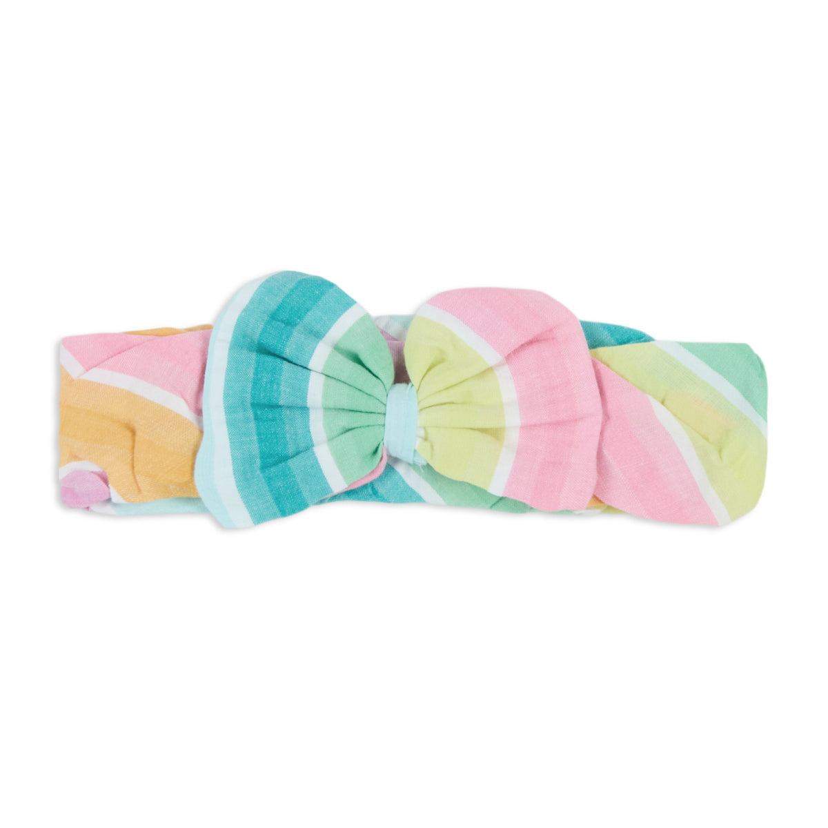 Rainbow Seersucker Stripes Mix-Media Dress With Hairband - Multi