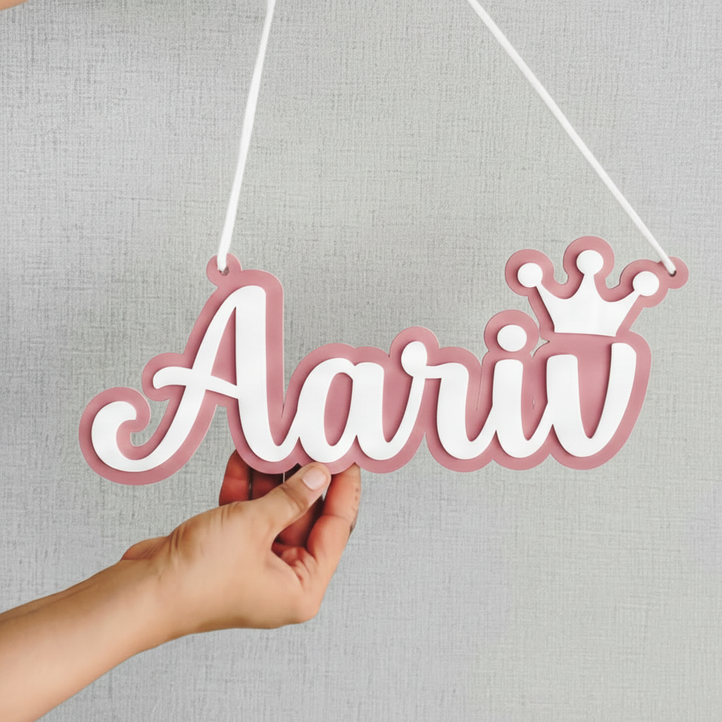 Personalised 3D Acrylic Name Plate (Crown/Hot Air Balloon)