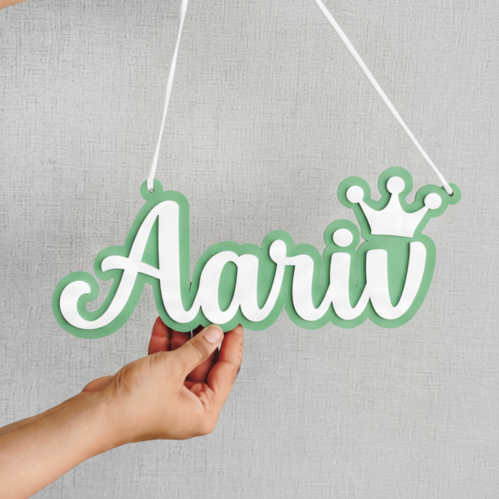 Personalised 3D Acrylic Name Plate (Crown/Hot Air Balloon)