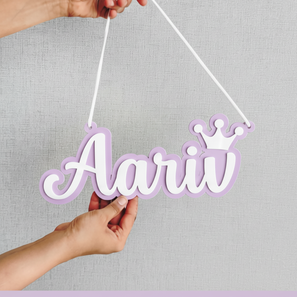 Personalised 3D Acrylic Name Plate (Crown/Hot Air Balloon)