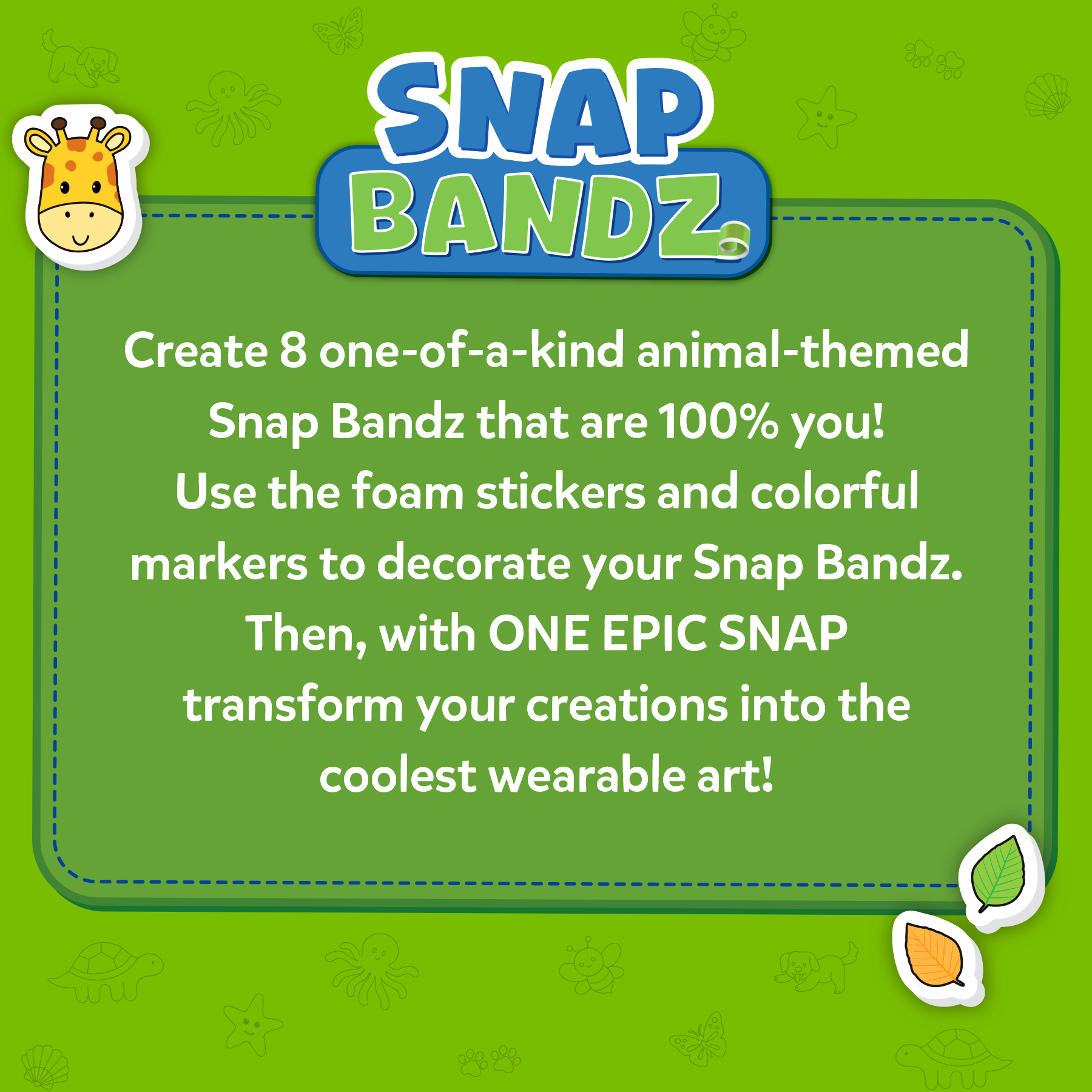 Skillmatics Craft Activity - Snap Bandz, Animals, DIY Art & Craft Activity, Mess-Free, Creative Kit, 8 Bands (8.6"), Gifts for Boys & Girls Ages 4, 5, 6, 7, 8, 9, 10
