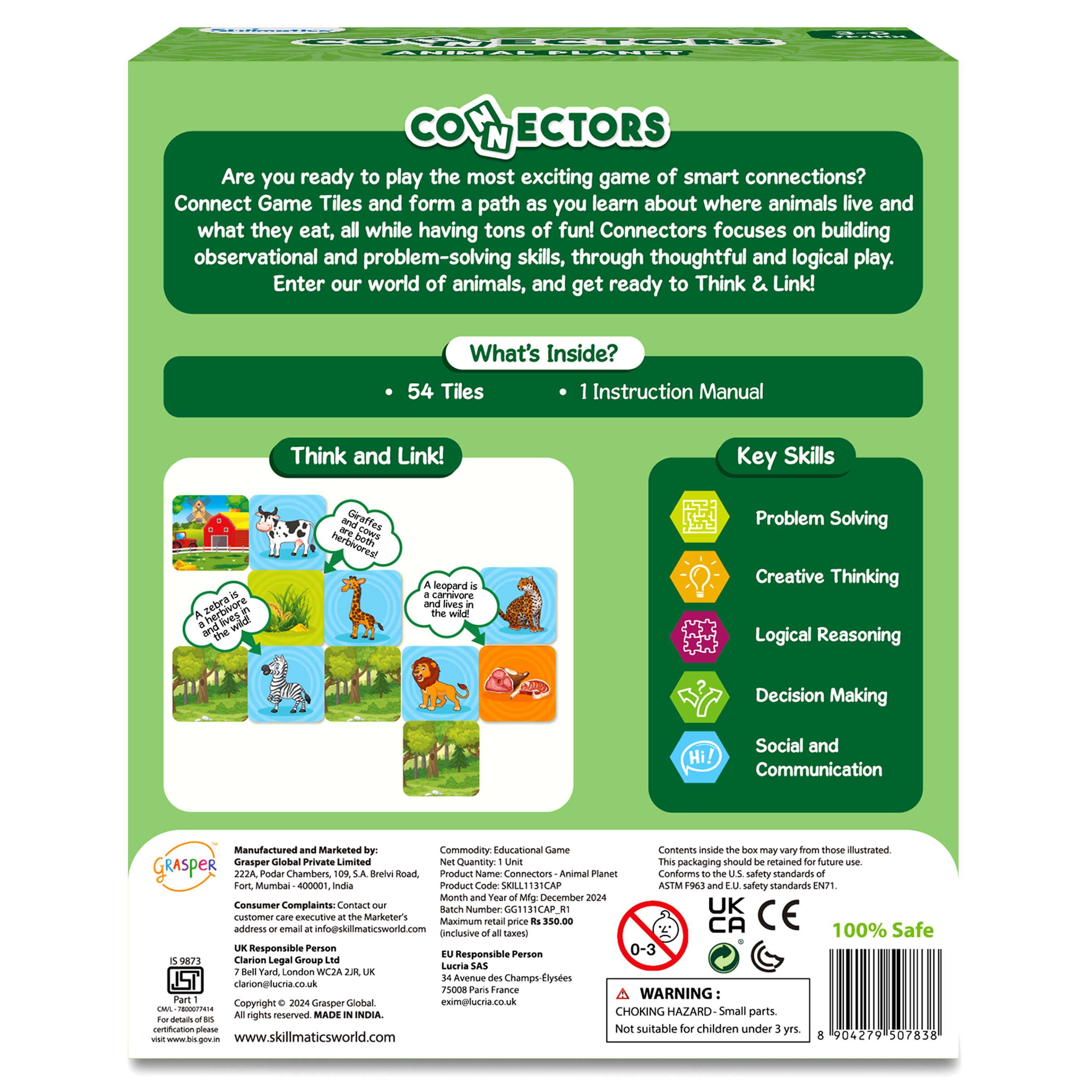 Skillmatics Educational Game - Connectors Animal Planet, Fun Strategy & Learning Game for Kids, Gifts for Boys & Girls Ages 3, 4, 5, 6