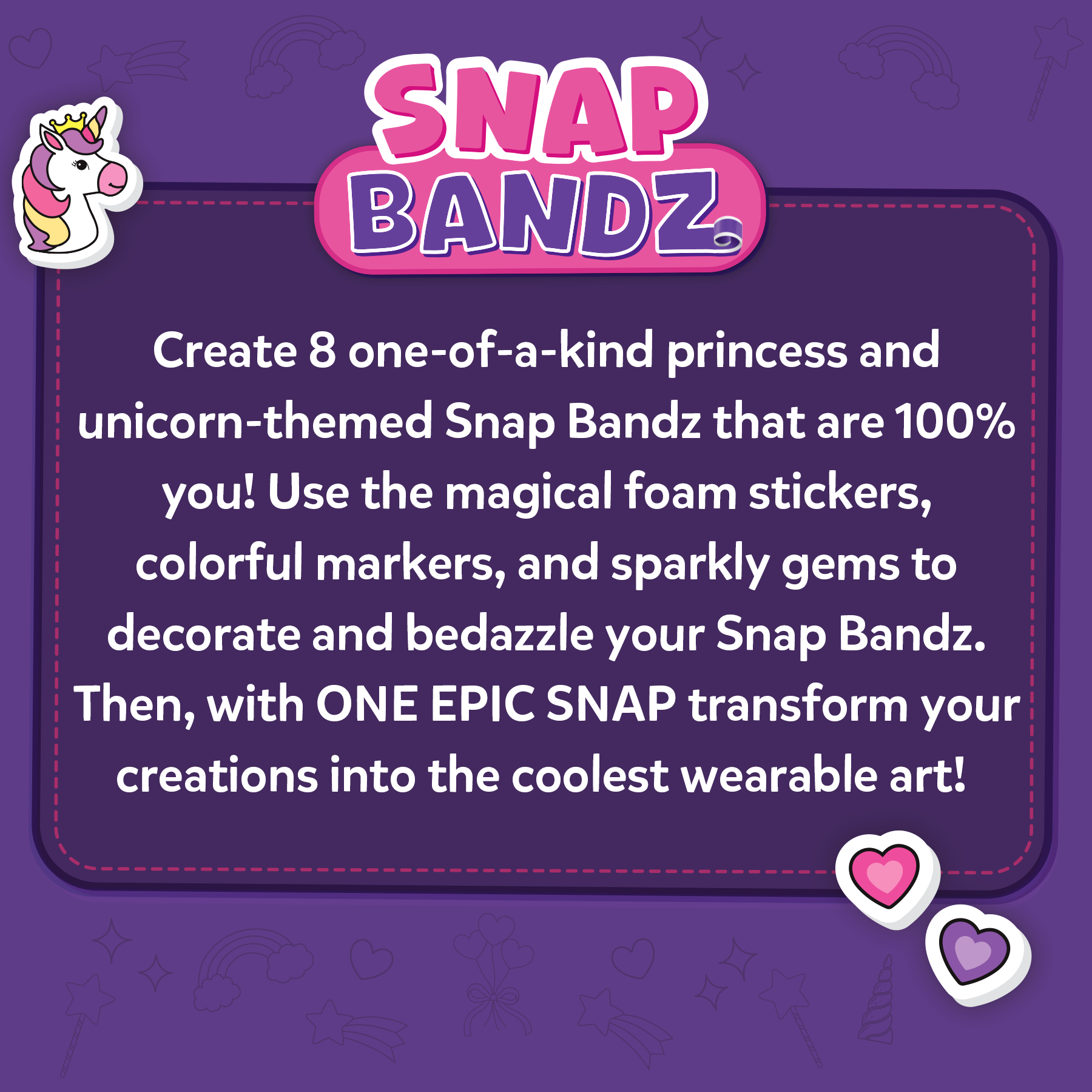 Skillmatics Craft Activity - Snap Bandz, Unicorns & Princesses, DIY Art & Craft Activity, Mess-Free, Creative Kit, 8 Bands (8.6"), Gifts for Girls & Boys Ages 4, 5, 6, 7, 8, 9, 10