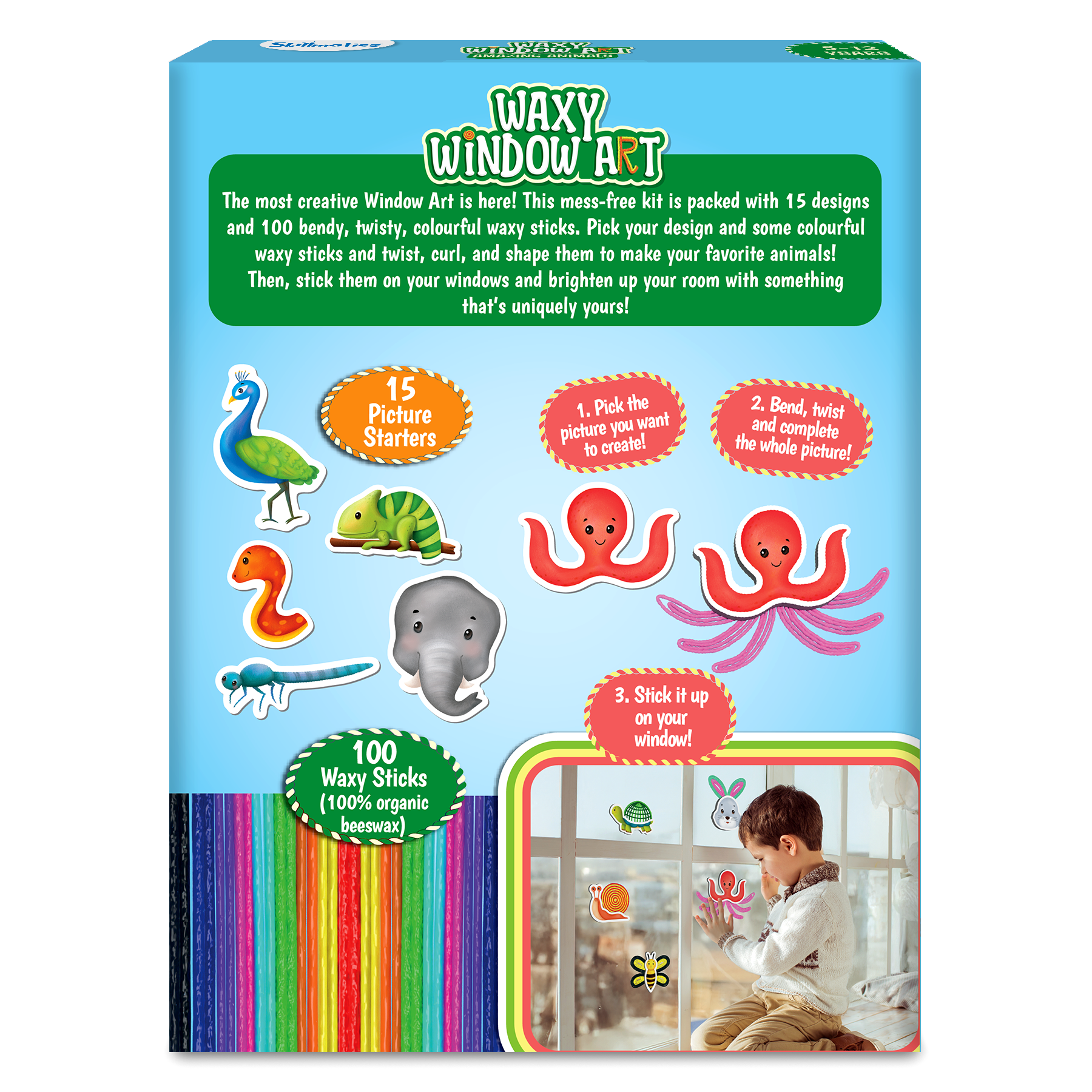 Skillmatics Art & Craft Activity - Waxy Window Art Animals, Mess-Free Art for Kids, DIY Craft Kits, Creative Activity, Gifts for Girls & Boys Ages 5, 6, 7, 8, 9, 10, 11, 12