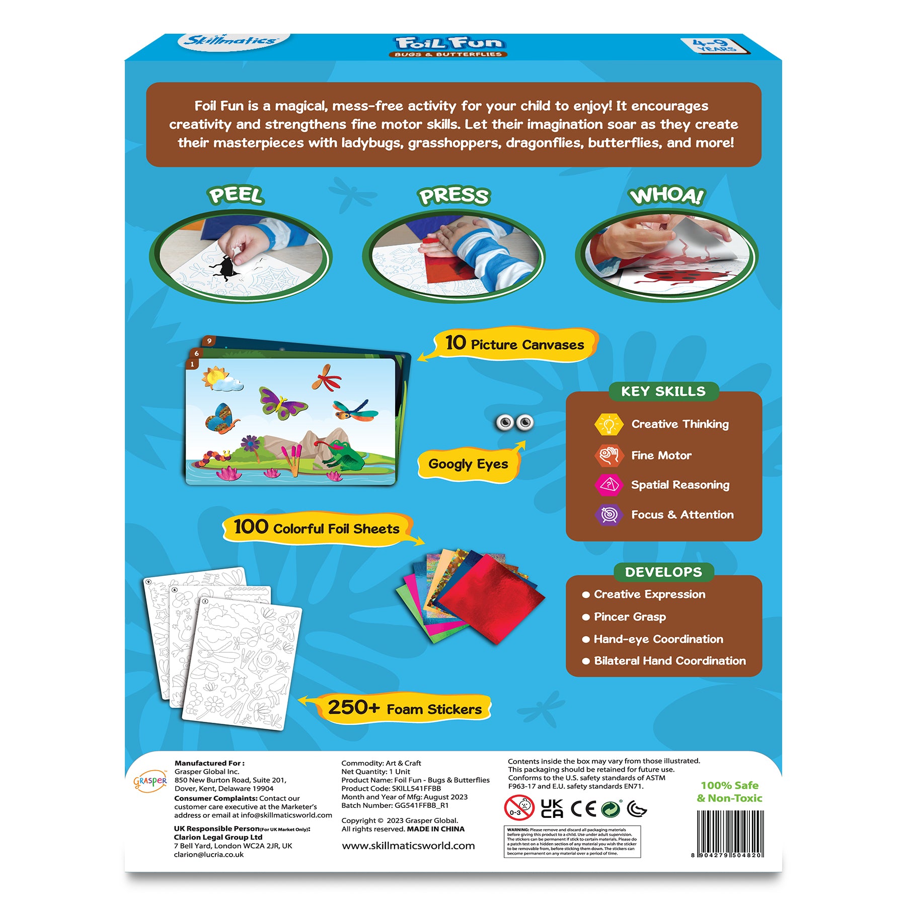 Skillmatics Art & Craft Activity - Foil Fun Bugs & Butterflies, No Mess Art for Kids, Craft Kits & Supplies, DIY Creative Activity, Gifts for Boys & Girls Ages 4, 5, 6, 7, 8, 9, Travel Toys
