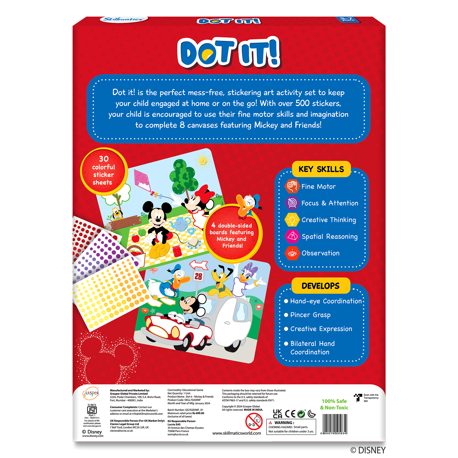 Skillmatics Art Activity - Dot It Mickey and Friends, Mess-Free Sticker Art for Kids, Craft Kits, DIY Activity, Gifts for Boys & Girls Ages 3, 4, 5, 6, 7, Travel Toys for Toddlers