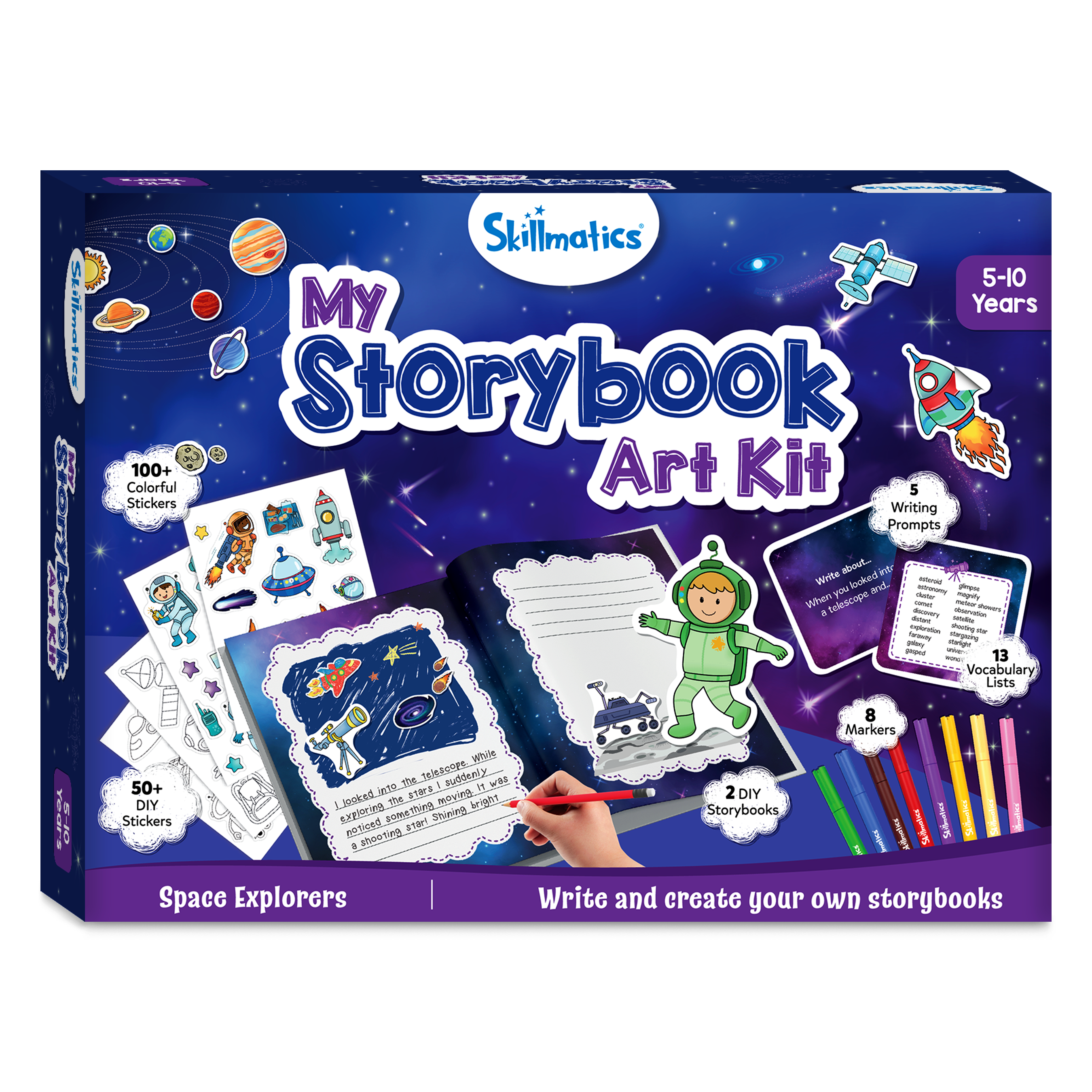 Skillmatics Storybook Art Kit - Space Explorers Art Kit for Kids, Write & Create Storybooks, Creative Activity for Boys & Girls, DIY Kit, 150+ Stickers, Gifts for Ages 5, 6, 7, 8, 9, 10