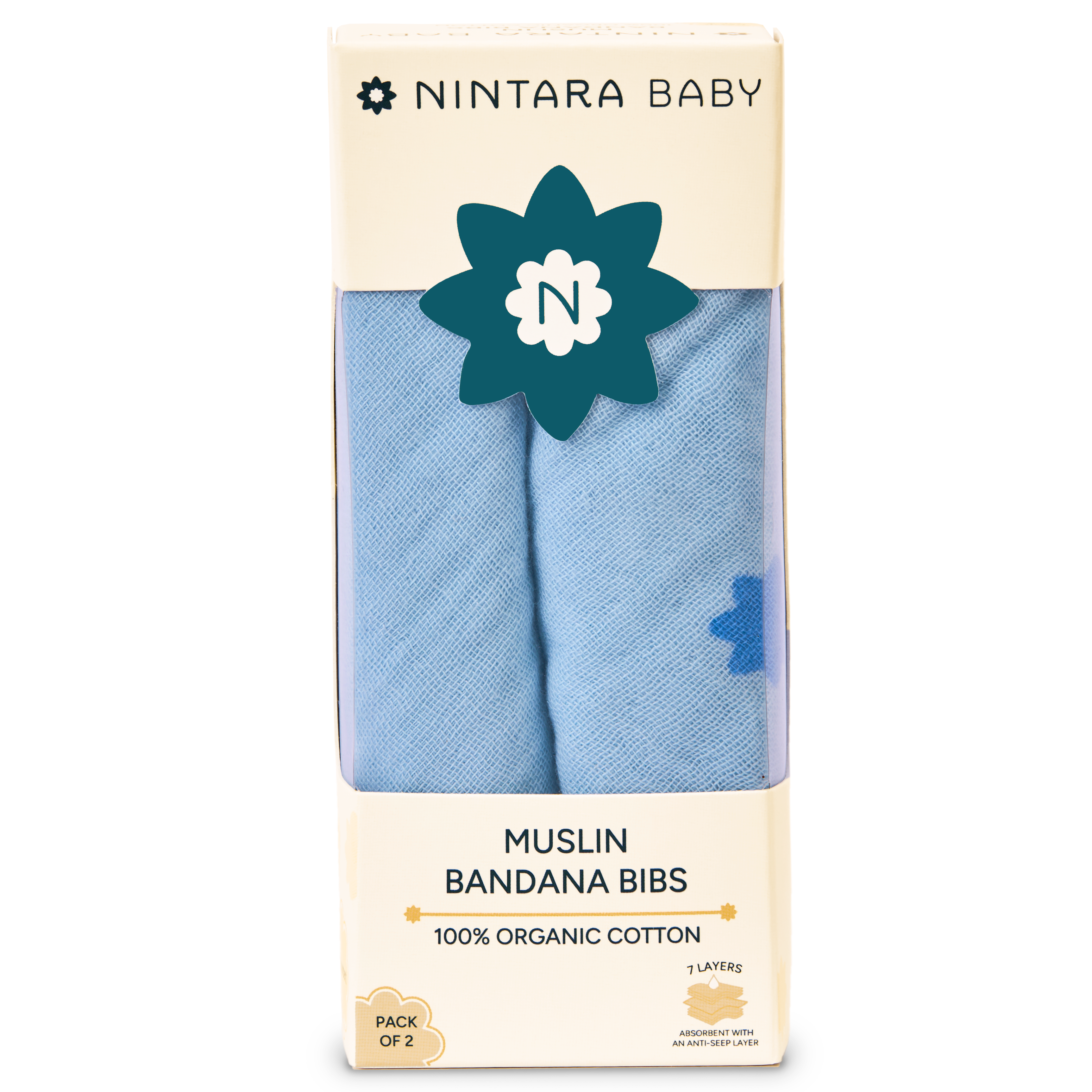 Nintara Baby Bandana Bibs - 100% Organic Premium Muslin Cotton, Absorbent, Soft, Adjustable Snap Buttons, Reversible, 6-Layers for Drooling, Teething, Feeding, Gifts for Babies Ages 0-3