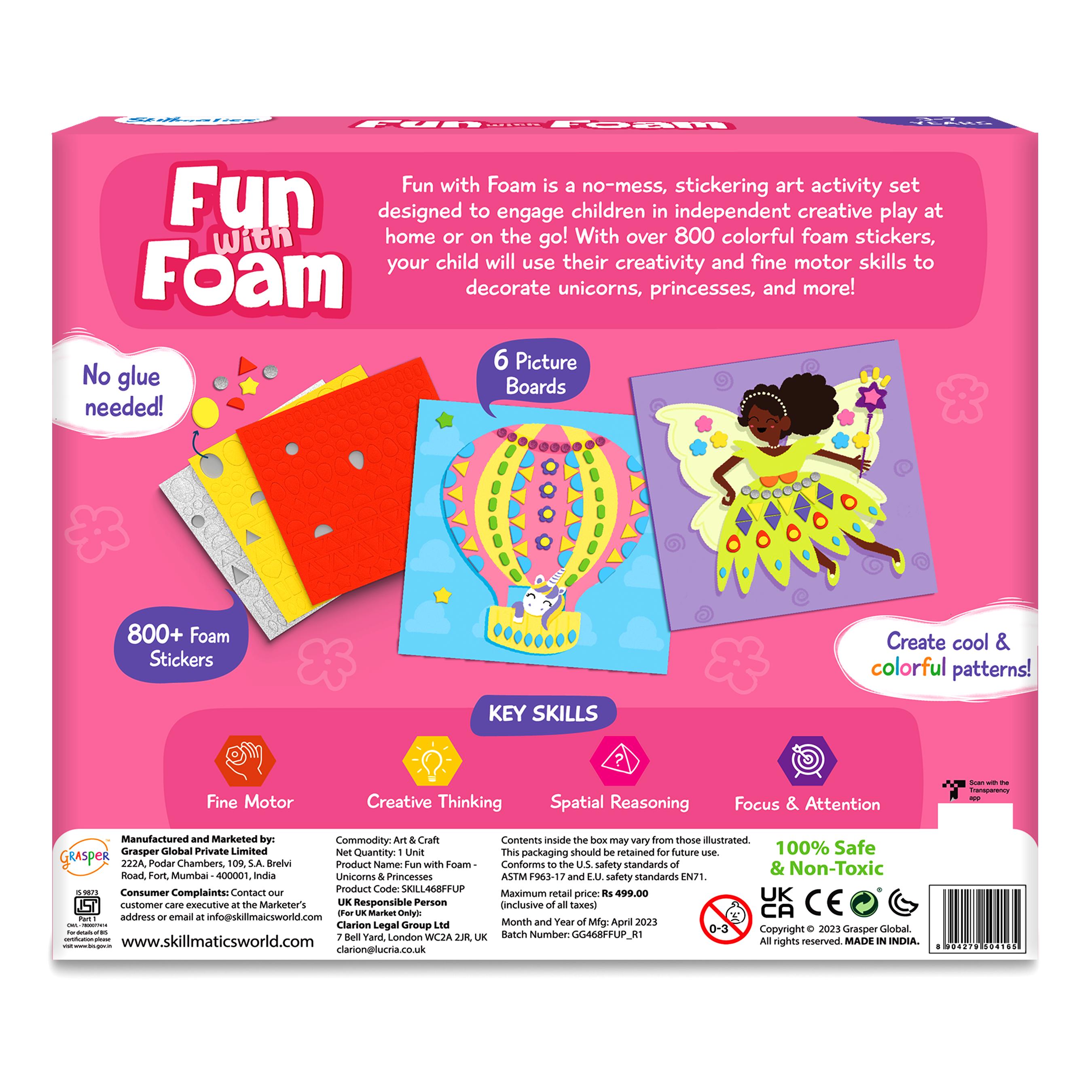 Skillmatics Art Activity - Fun With Foam, No Mess Sticker Art, 6 Unicorn & Princess Themed Pictures, Gifts For Ages 3 To 7