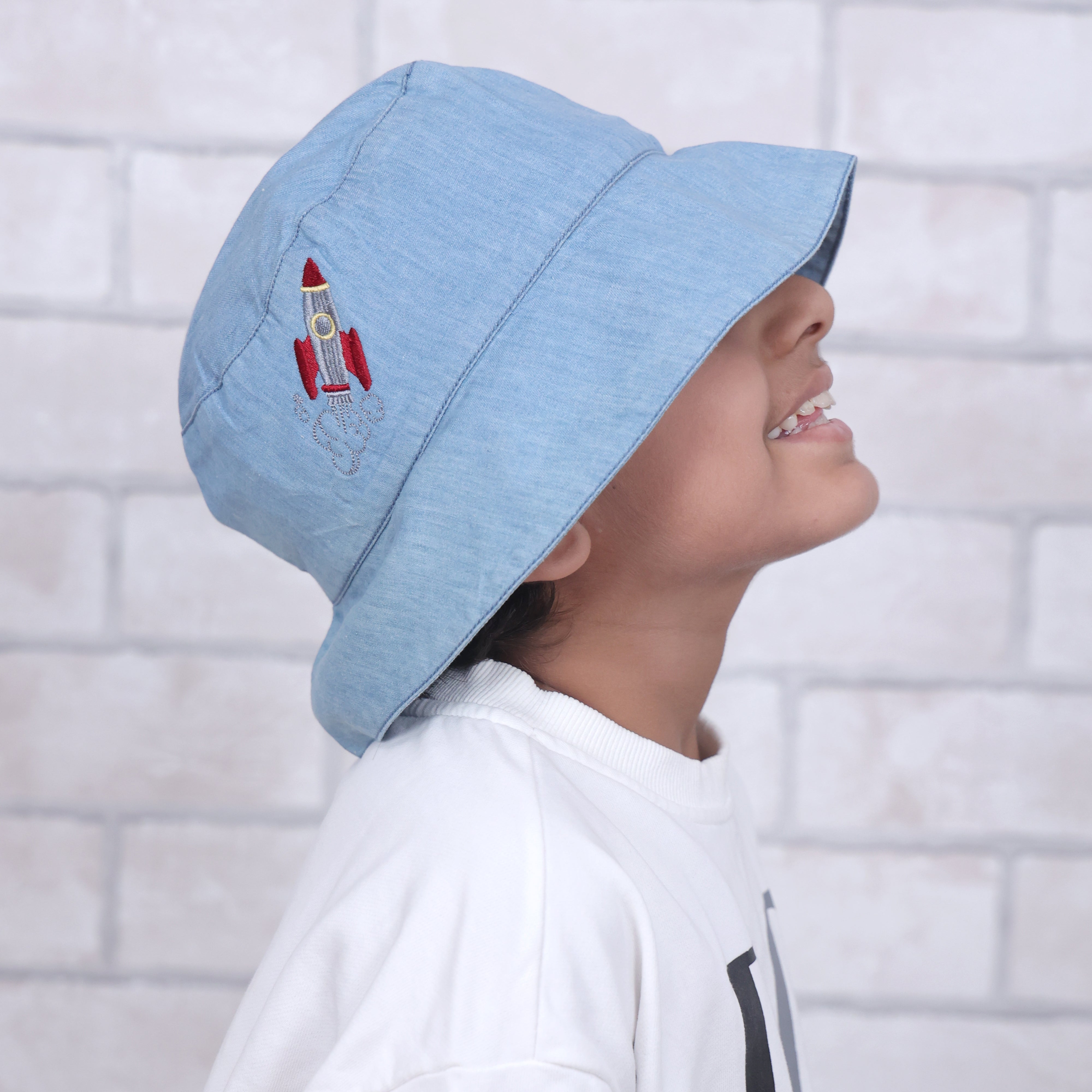 To The Moon & Back Light Denim Bucket Hat