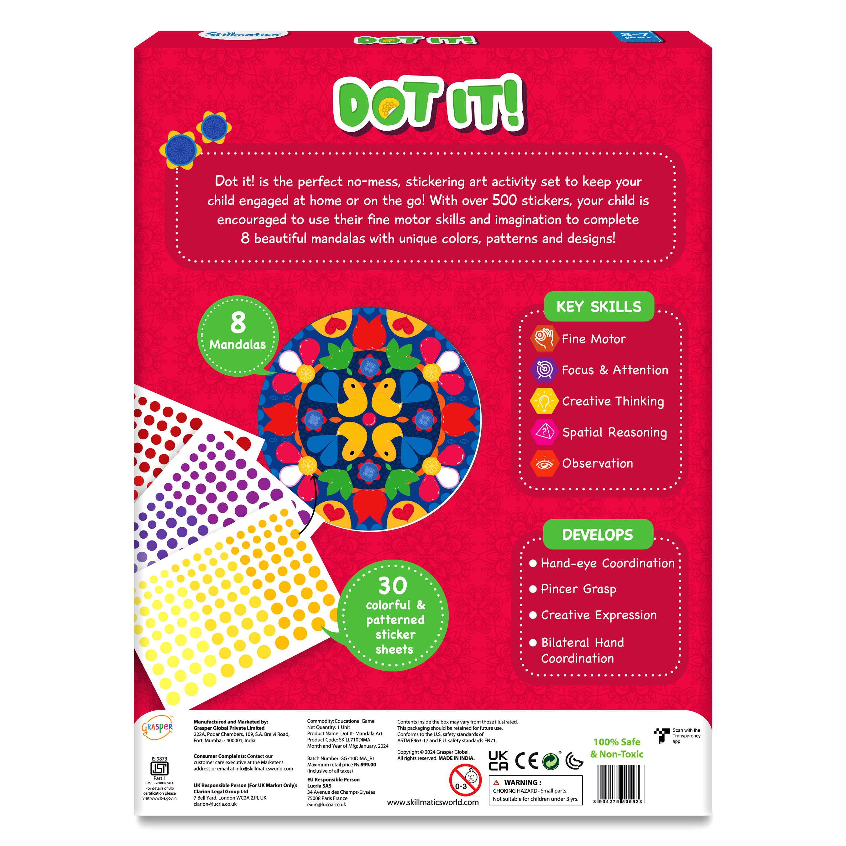 Skillmatics Art Activity - Dot It Mandala Art, No Mess Sticker Art for Kids, Craft Kits, DIY Activity, Gifts for Girls & Boys Ages 3, 4, 5, 6, 7, Travel Toys for Toddlers