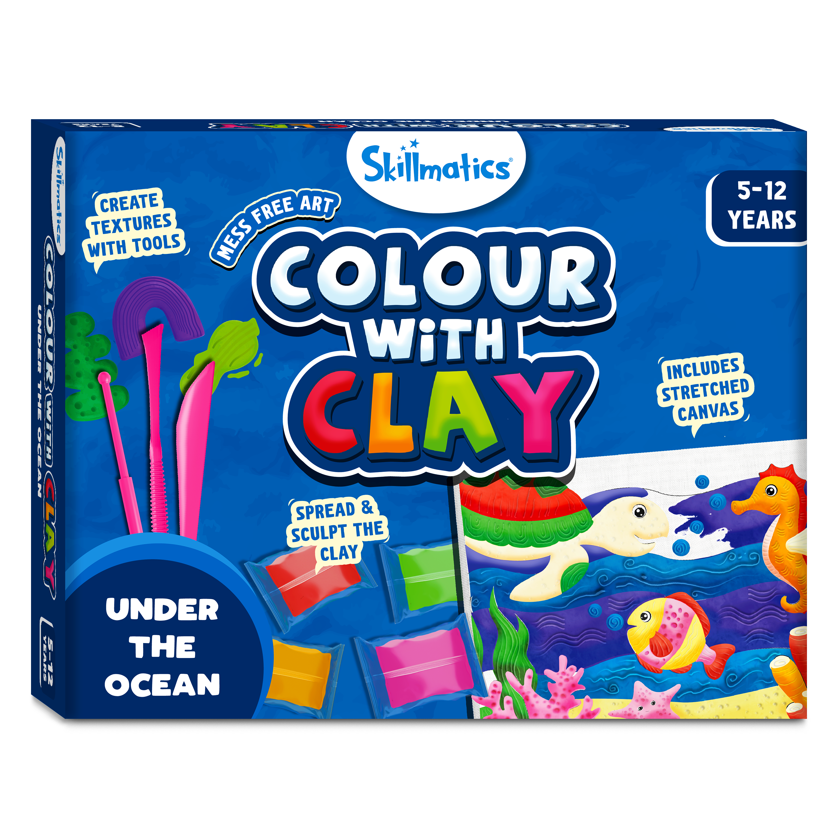 Skillmatics Art & Craft Kit - Colour with Clay, No Mess Art, Create a Clay Canvas of Under The Ocean, Gifts for Ages 5 to 12