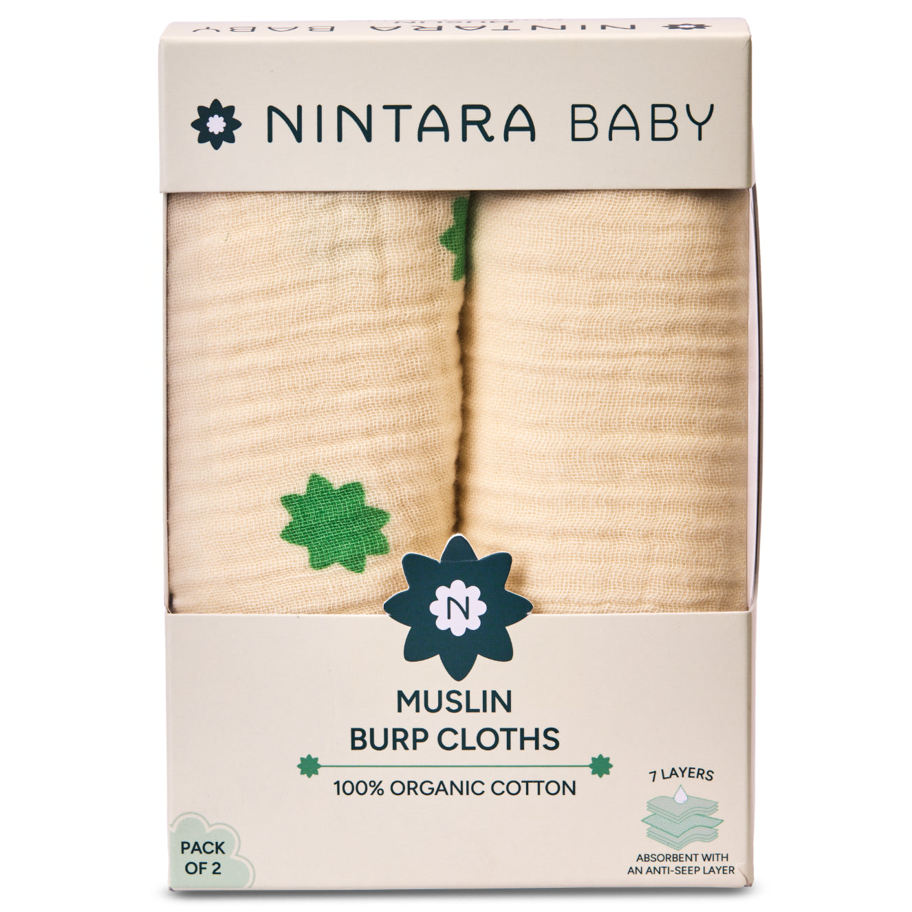 Nintara Baby Burp Cloths - 100% Organic Premium Muslin Cotton, Extra-Large 22" x 12" (55 cm x 30 cm), 7-Layer Absorbent & Waterproof, Reversible, Soft & Hypoallergenic, Gifts for Newborns