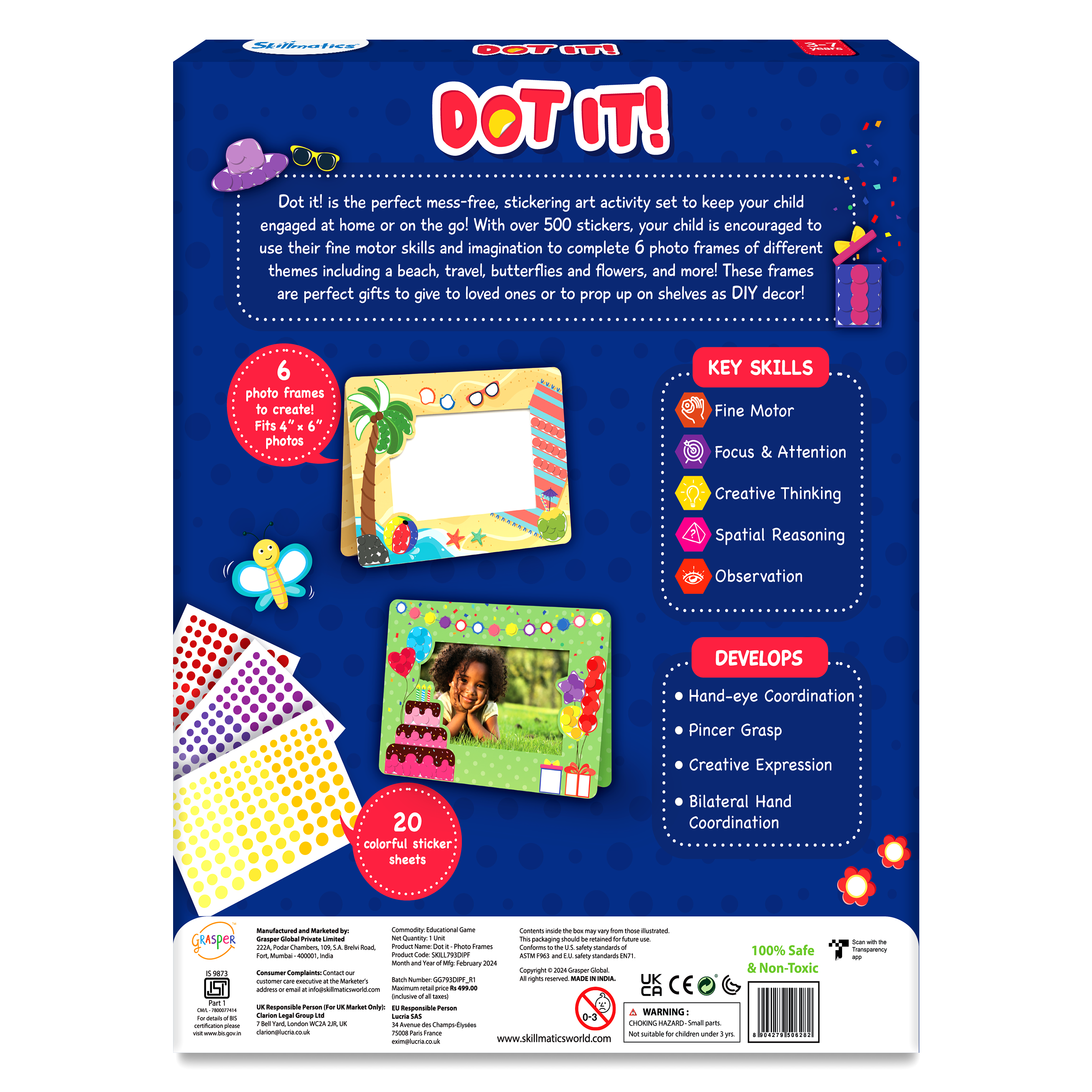 Skillmatics Art Activity - Dot It Photo Frames, Mess-Free Sticker Art for Kids, Craft Kits, DIY Activity, Gifts for Boys & Girls Ages 3, 4, 5, 6, 7, Travel Toys for Toddlers