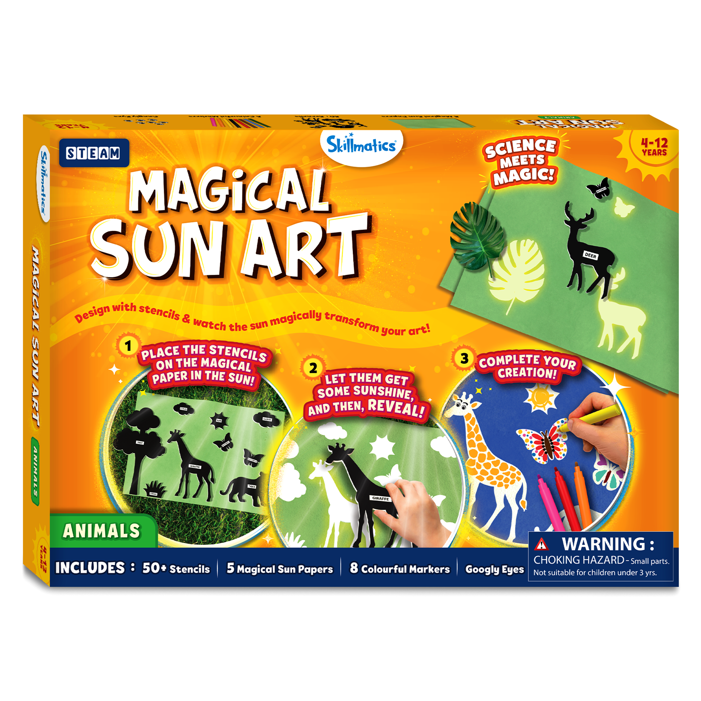 Skillmatics Sun Paper Art Kit - Animals, DIY Craft Kits & Supplies, STEM Toys, Mess-Free Creative Fun for Kids, Colouring, Painting, Gifts for Girls & Boys Ages 4, 5, 6, 7, 8, 9, 10, 11, 12