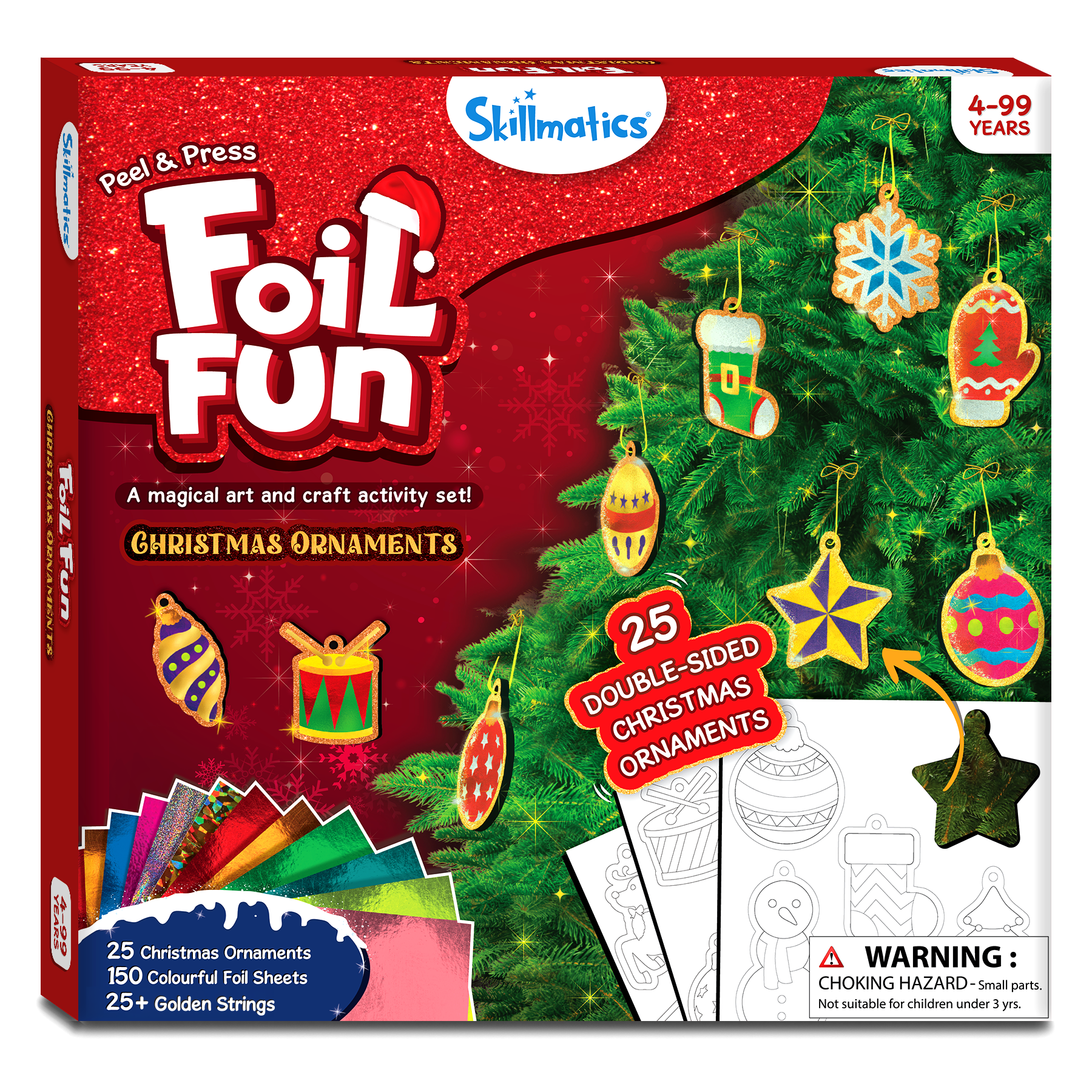 Skillmatics Art & Craft Activity - Foil Fun Christmas Ornaments, Mess-Free Art for Kids, Festive Holiday Craft Kits, DIY Decor Creative Activity, Gifts for Girls & Boys Ages 4, 5, 6, 7, 8, 9, and Up