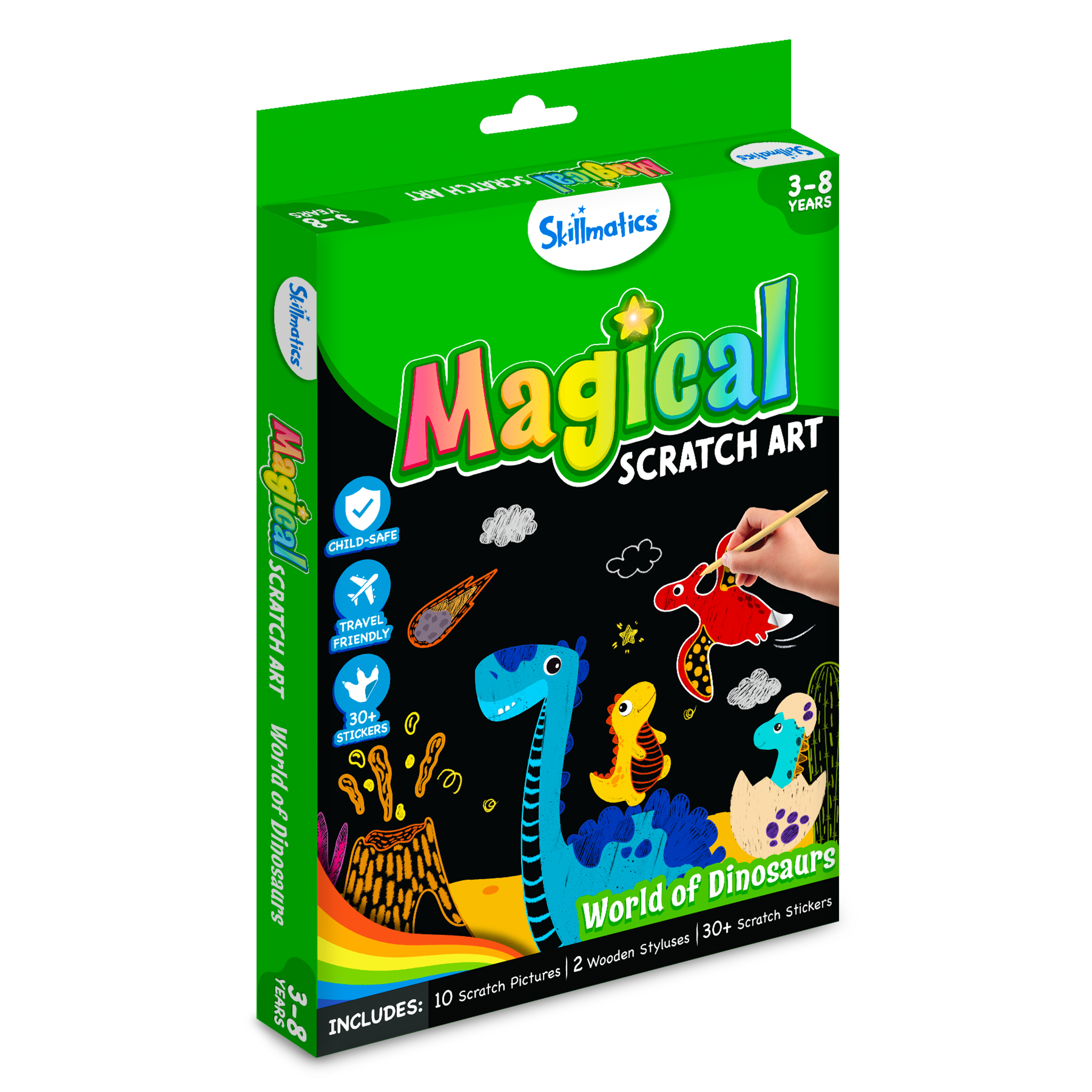 Skillmatics Magical Scratch Art Book for Kids - Dinosaurs, Craft Kits & Supplies, DIY Activity & Stickers, Gifts for Toddlers, Girls & Boys Ages 3, 4, 5, 6, 7, 8, Travel Toys