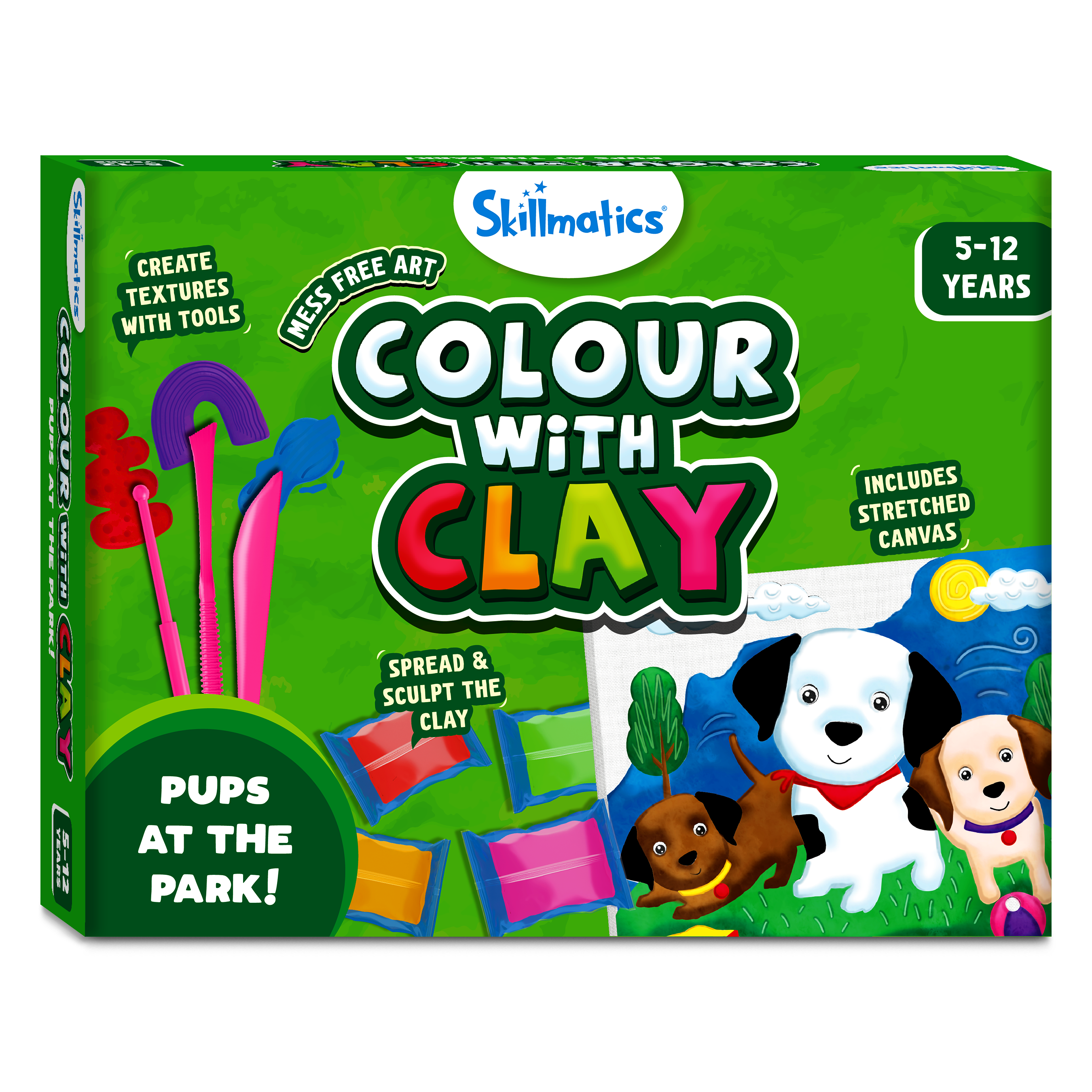 Skillmatics Art & Craft Kit - Colour with Clay, No Mess Art, Create a Clay Canvas Of Pups at The Park, Gifts for Ages 5 to 12