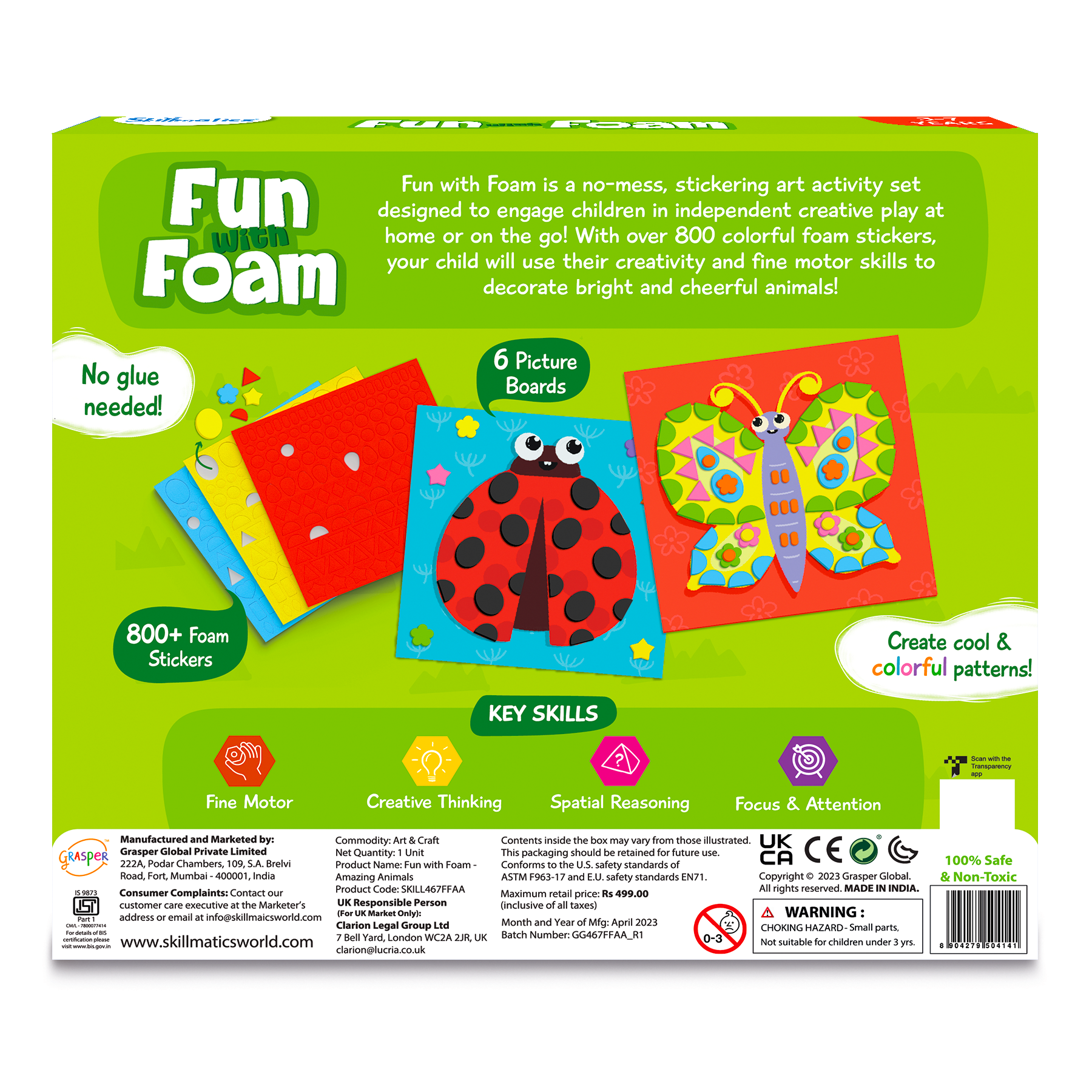 Skillmatics Art Activity - Fun With Foam, No Mess Sticker Art, 6 Creative Animal Themed Pictures, Gifts For Ages 3 To 7