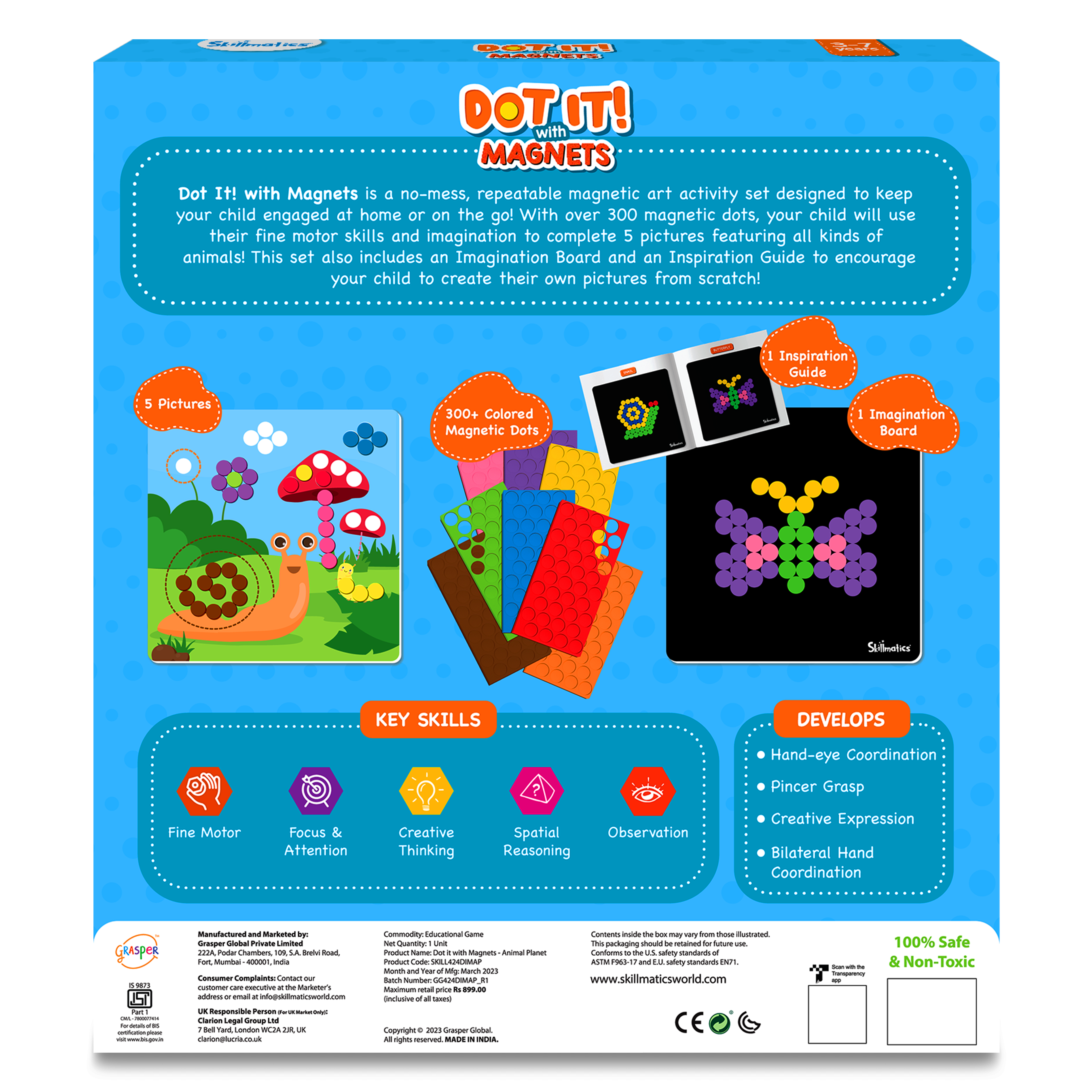 Skillmatics Art Activity Dot It with Magnets - Animals, No Mess Repeatable Art for Kids, Craft Kits, DIY Activity, Gifts for Ages 4 to 7