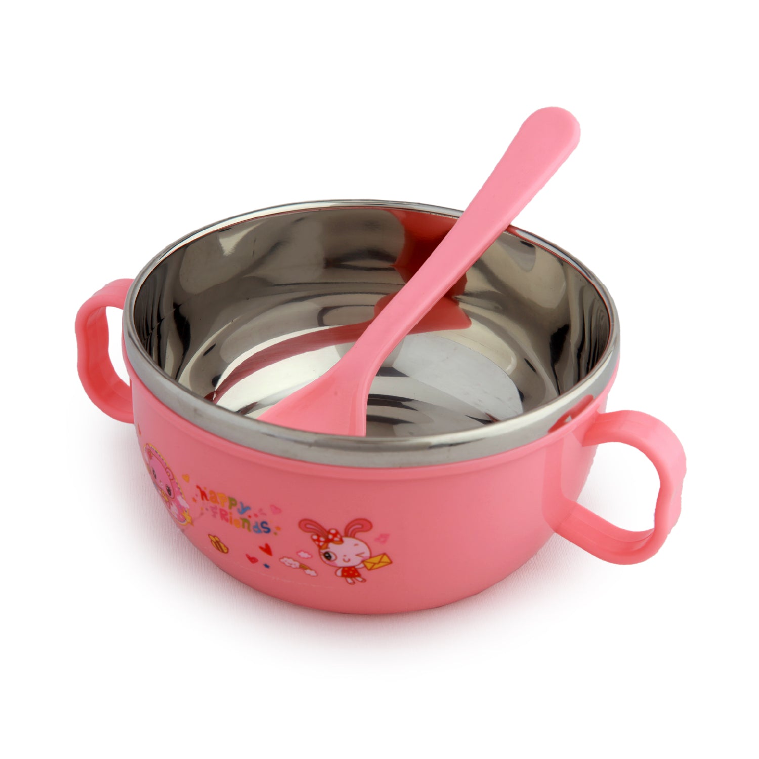 On-The-Go Pink Steel Bowl & Spoon Tiffin Set