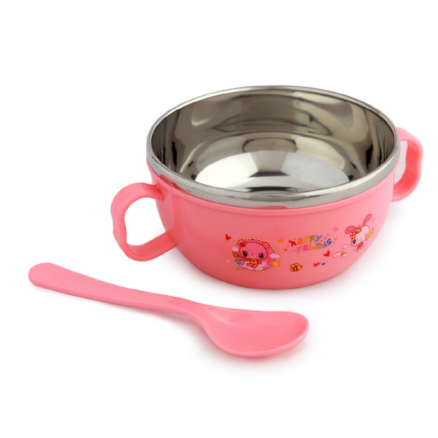 On-The-Go Pink Steel Bowl & Spoon Tiffin Set