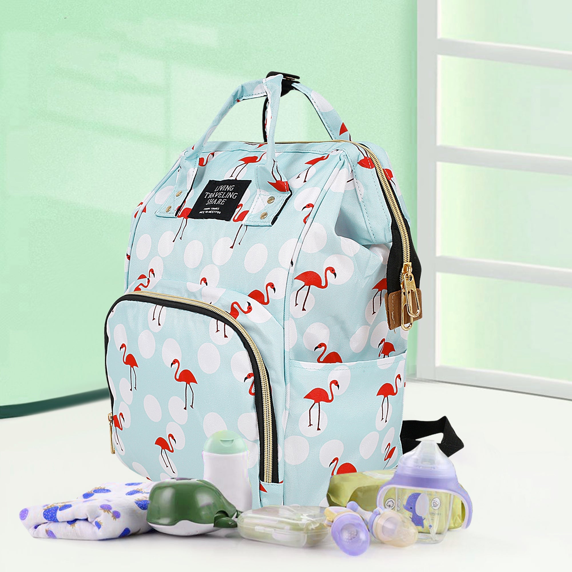 Flamingo Light Blue Diaper Bag - Baby Moo