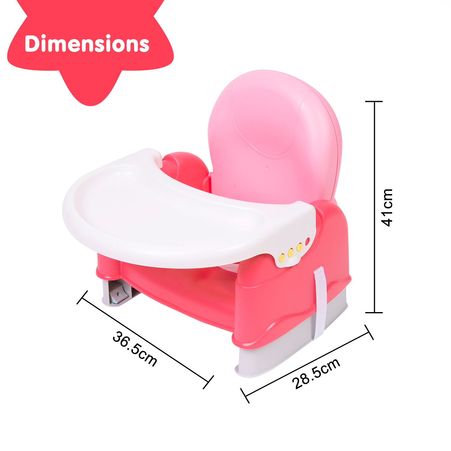 Baby Moo Foldable Feeding Booster Seat Adjustable Height And Food Tray Pink