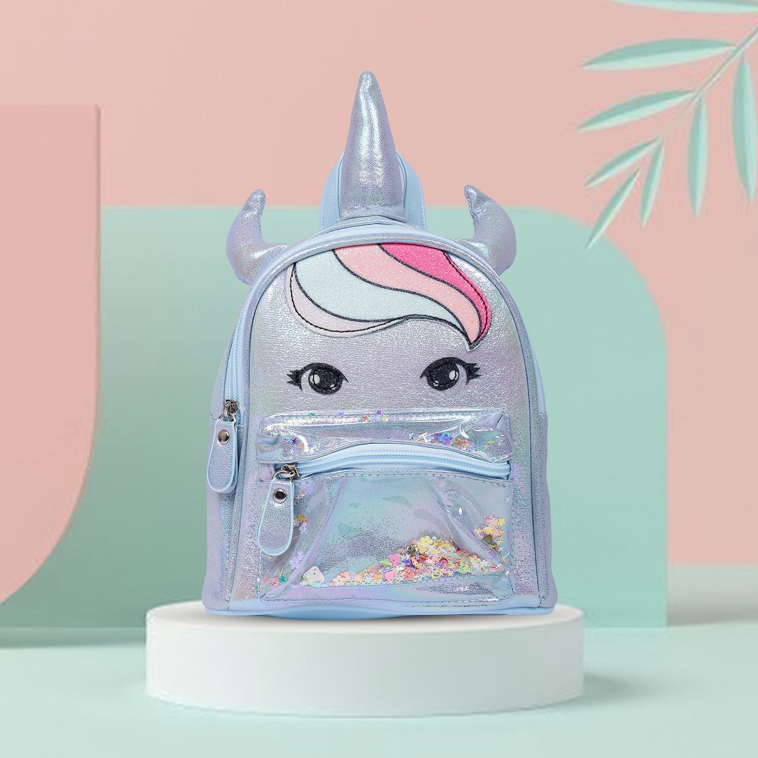 Unicorn Sequined Dual Tone Backpack Trendy Bag - Blue - Baby Moo
