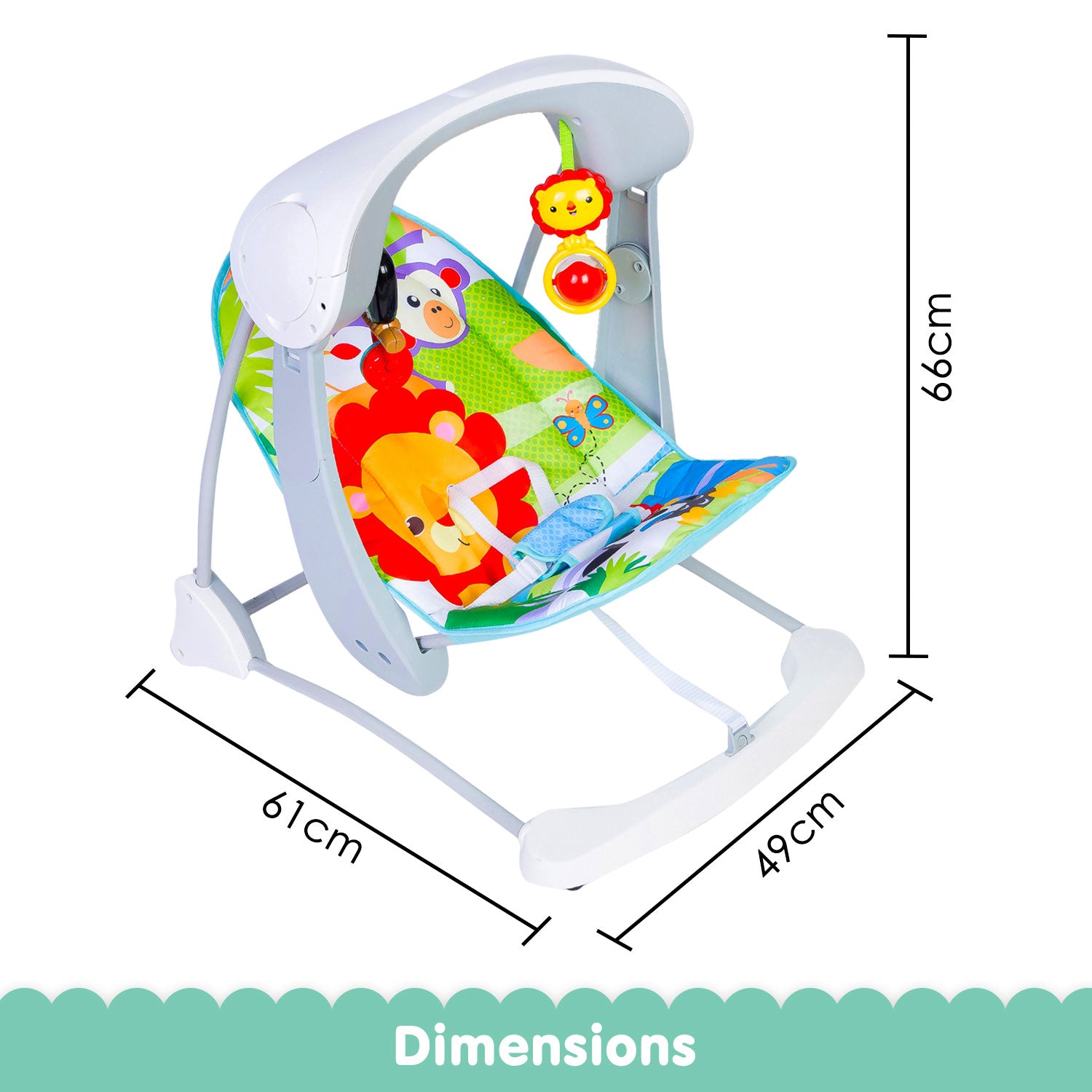 Baby Moo Bright Stars Foldable Musical Comfortable Swing Zoo Print Multicolor