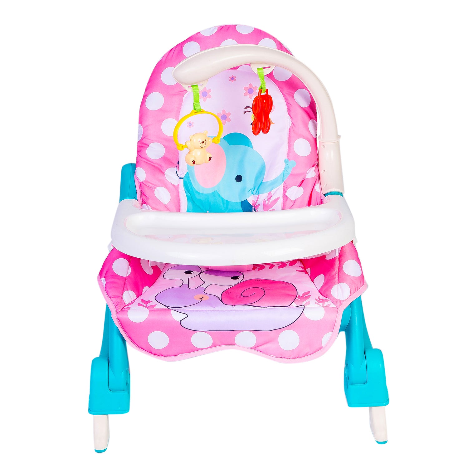 Baby Moo 2 In 1 Rocker Cum Feeding Chair 20 Kg Polka Dot Pink