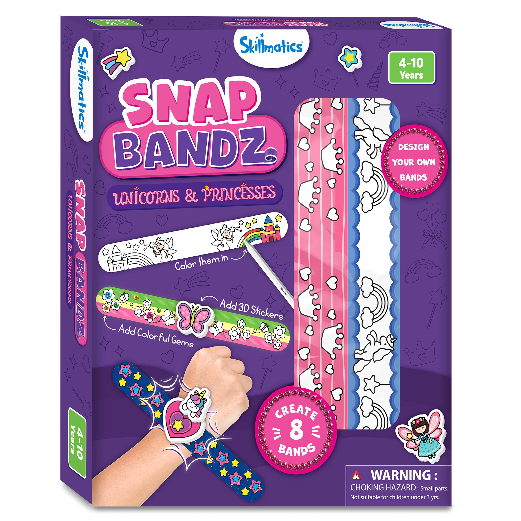 Skillmatics Craft Activity - Snap Bandz, Unicorns & Princesses, DIY Art & Craft Activity, Mess-Free, Creative Kit, 8 Bands (8.6"), Gifts for Girls & Boys Ages 4, 5, 6, 7, 8, 9, 10