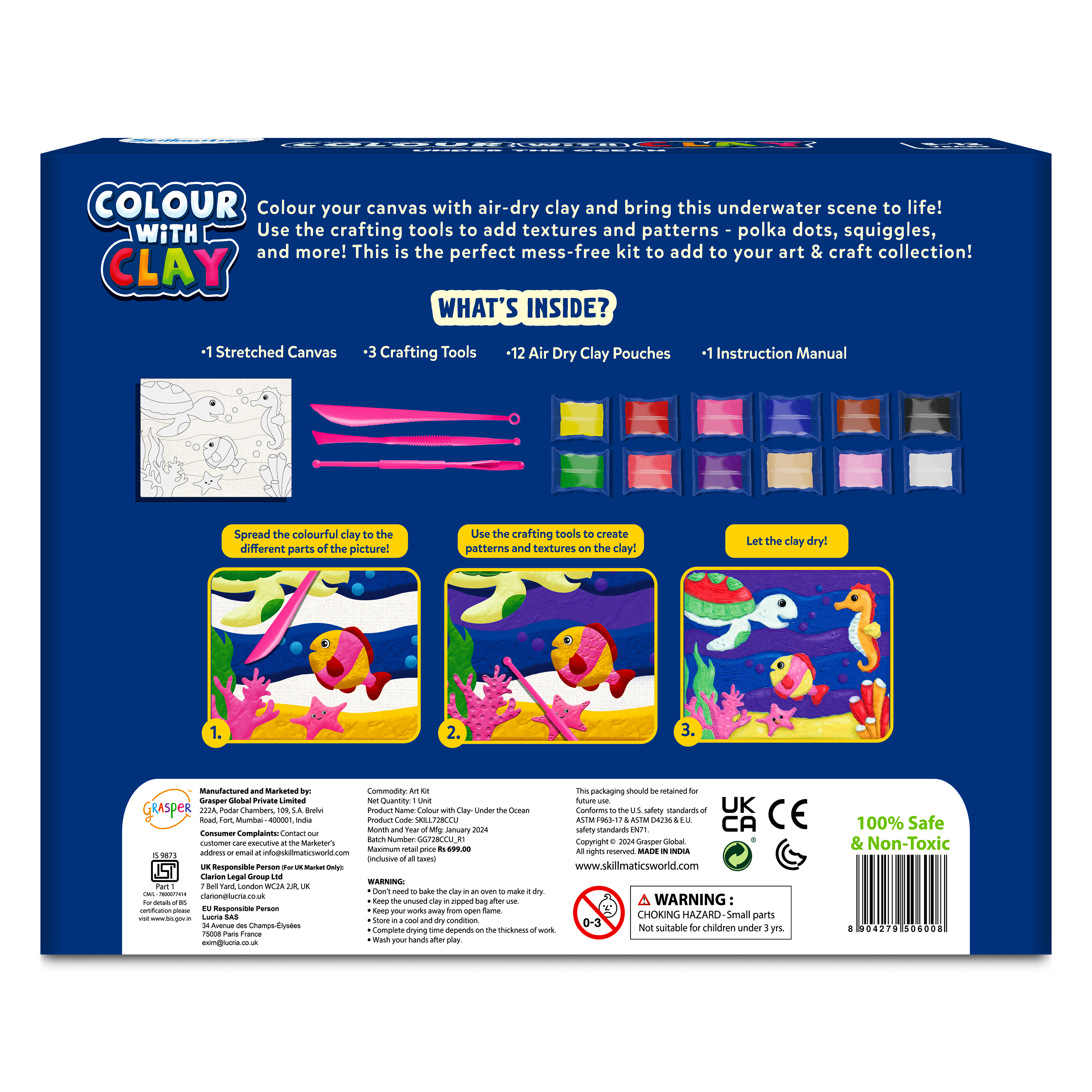 Skillmatics Art & Craft Kit - Colour with Clay, No Mess Art, Create a Clay Canvas of Under The Ocean, Gifts for Ages 5 to 12