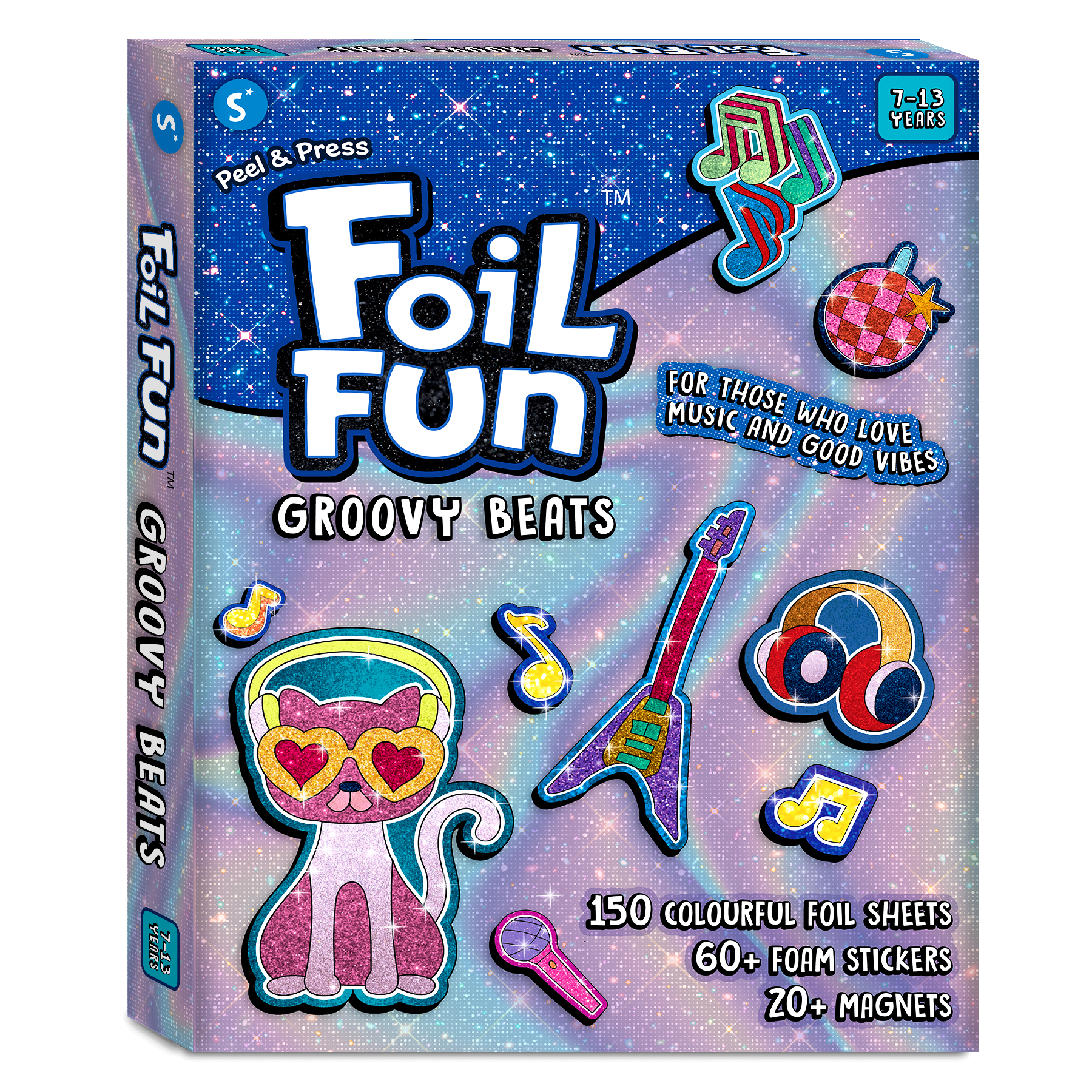 Skillmatics Foil Fun - Groovy Beats, 20+ DIY Foil Art Magnets, Mess-Free Craft Kit, 60+ Foam Stickers, Creative Activity for Kids, Tweens, Teens (Ages 7-13), Adults, Gifts, Travel, Party Favour