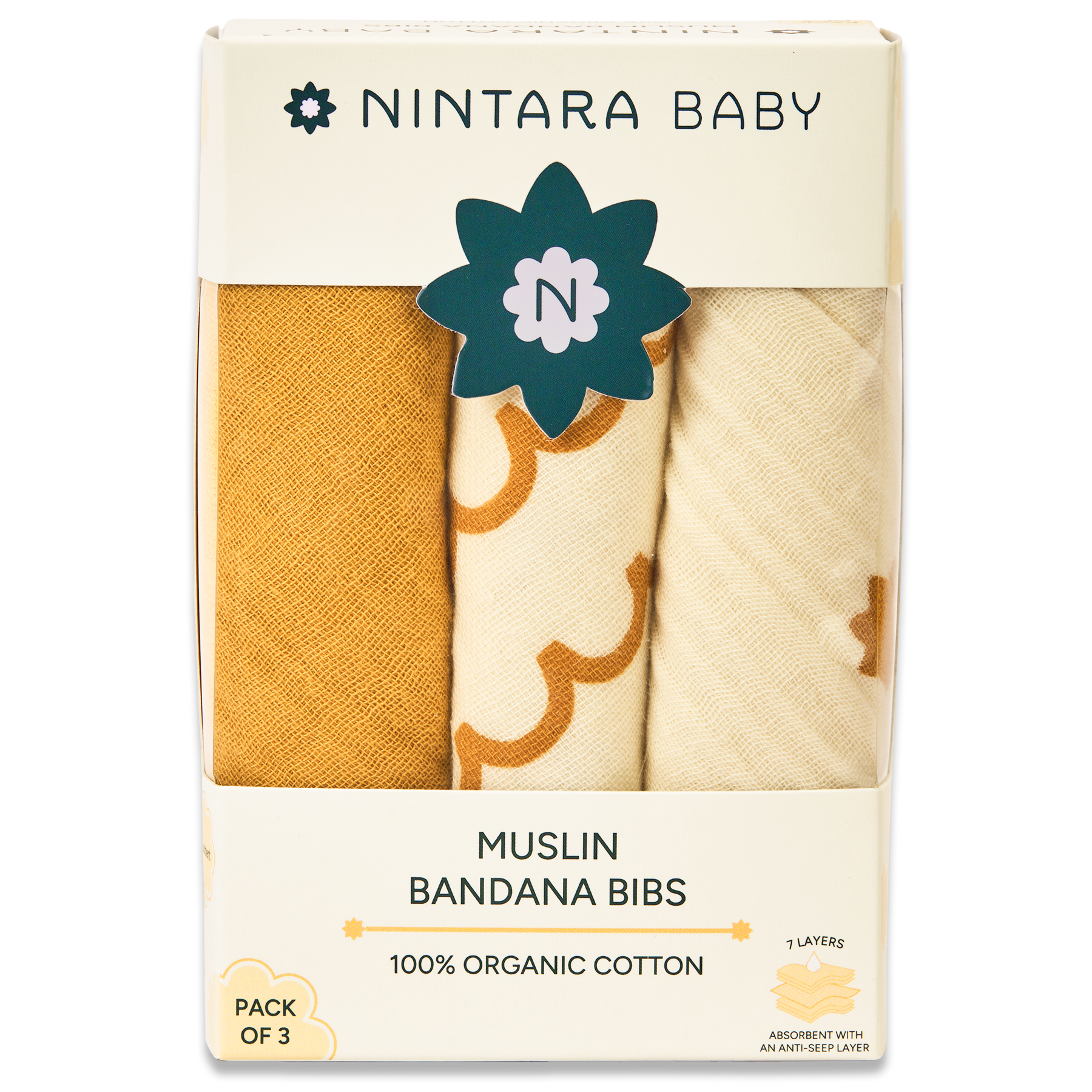 Nintara Baby Bandana Bibs - 100% Organic Premium Muslin Cotton, Absorbent, Soft, Adjustable Snap Buttons, Reversible, 6-Layers for Drooling, Teething, Feeding, Gifts for Babies Ages 0-3