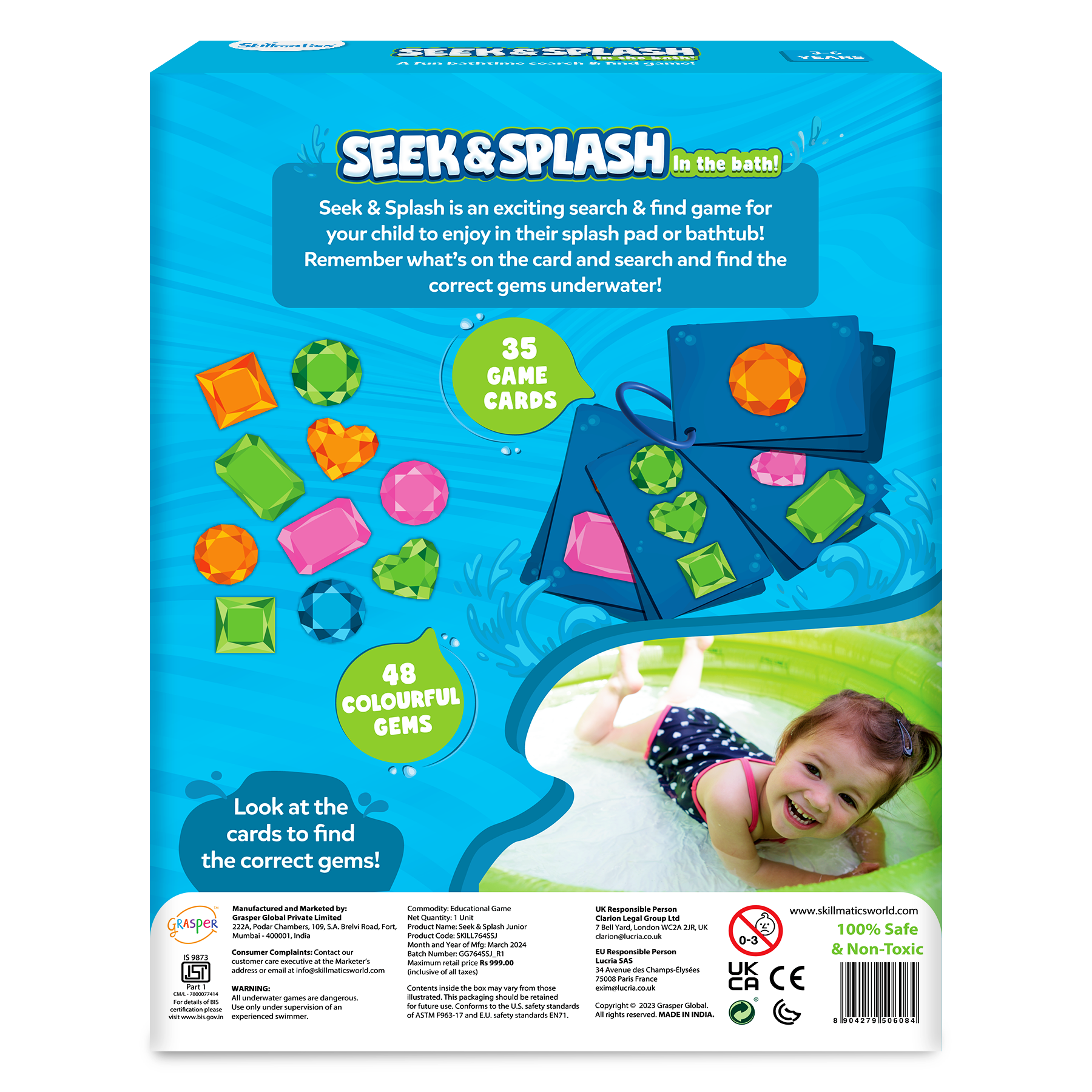 Skillmatics Seek & Splash Bath Toys - Search and Find Gem Game, Bathtub, Baby Pool & Summer Toys for Toddlers, Kids, Preschoolers, Gifts for Boys & Girls Ages 3, 4, 5, 6