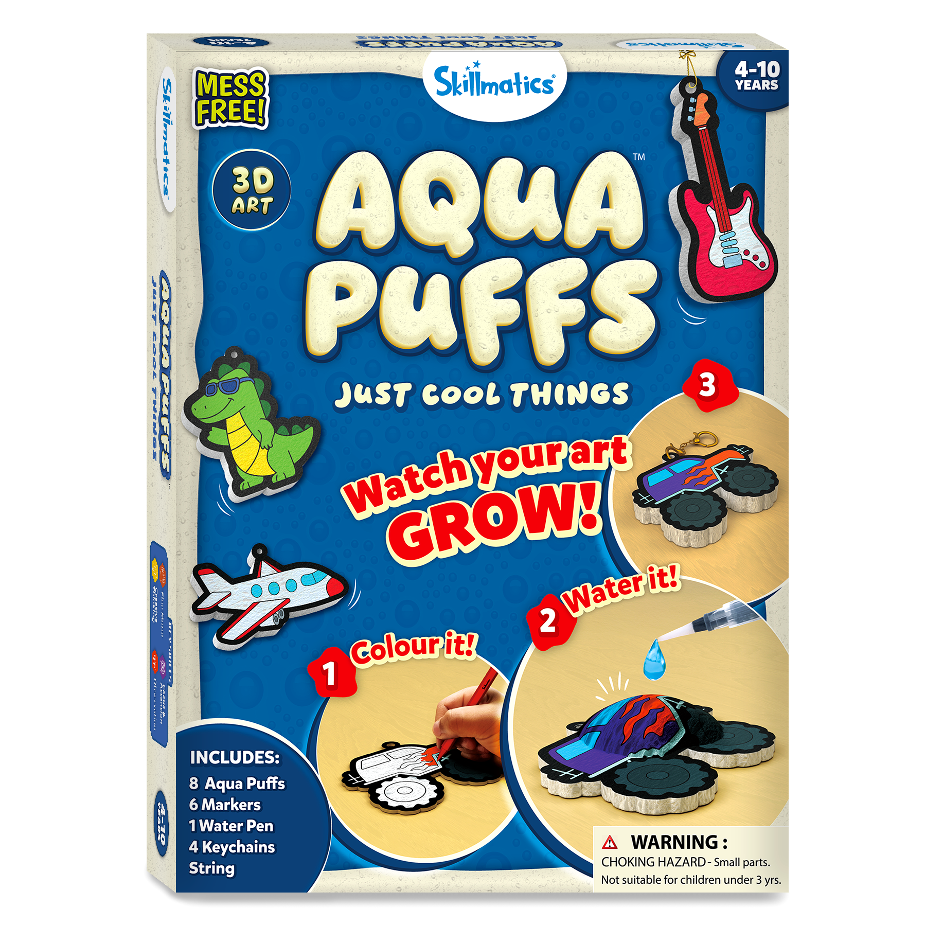 Skillmatics 3D Art Kit – Aqua Puffs Just Cool Things, Mess-Free Painting Craft for Kids, DIY Colour & Inflate Activity, Travel Toys & Creative Gifts for Boys & Girls Ages 4, 5, 6, 7, 8, 9, 10