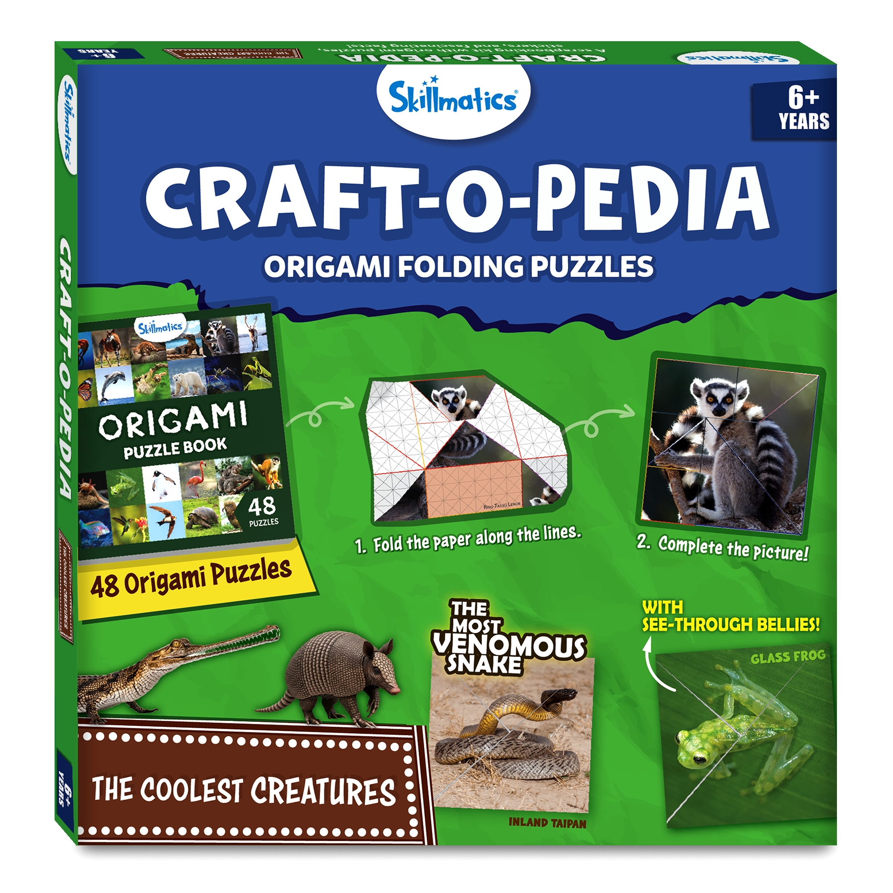 Skillmatics Origami Puzzle Book - Coolest Creatures, DIY Folding Craft & Activity Kit, Educational Toy with 48 Puzzles, Fun Learning Gifts for Girls & Boys Ages 7, 8, 9, 10 & Up